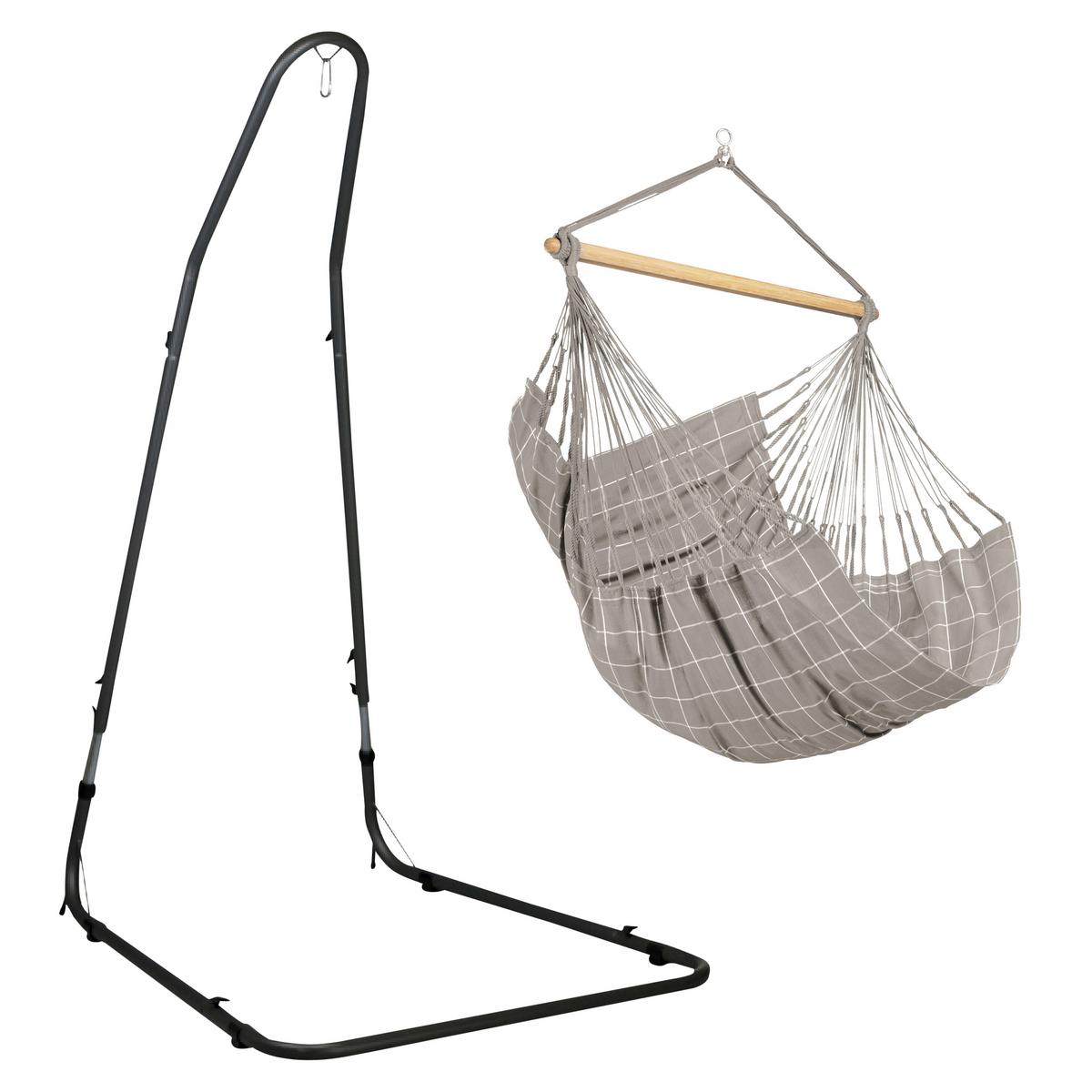 Hängesessel Comfort Hammock Echtholz Weiß/Hellgrau - Hellgrau/Weiß, KONVENTIONELL, Holz/Textil (110/160/180cm) - La Siesta