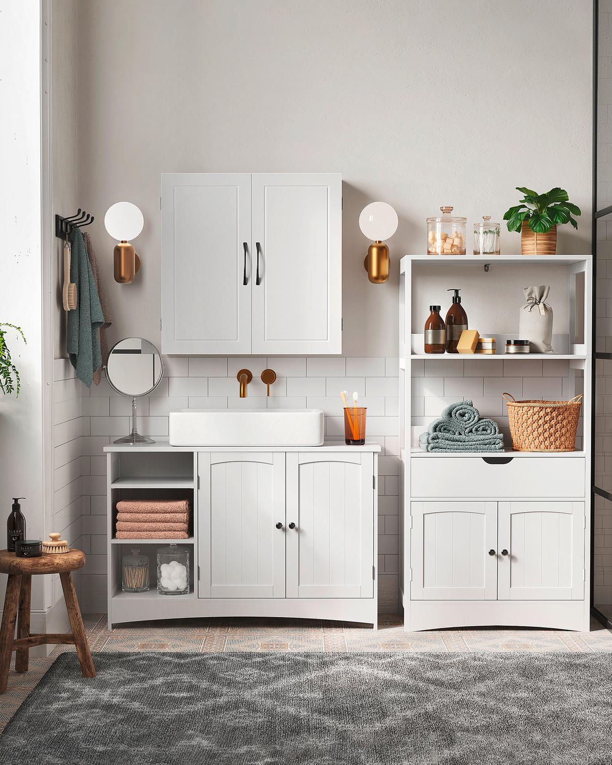 WASCHBECKENUNTERSCHRANK WASHBASIN CABINET - Chromfarben/Weiß, MODERN, Holzwerkstoff/Metall (90/60/30cm) - MID.YOU