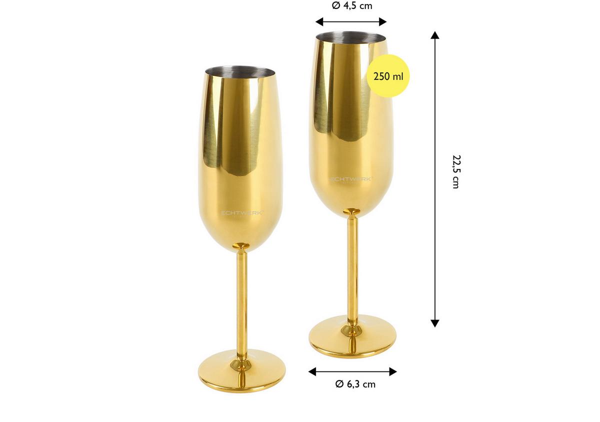 Pezsgőspohár Sektkelch Set - aranyszínű, Basics, fém (6,3/6,3/22,5cm) - Echtwerk
