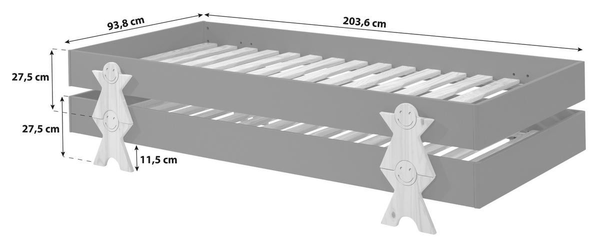 Stapelbett Modulo Grau - Grau/Kieferfarben, MODERN, Holz/Holzwerkstoff (90/200cm) - Vipack