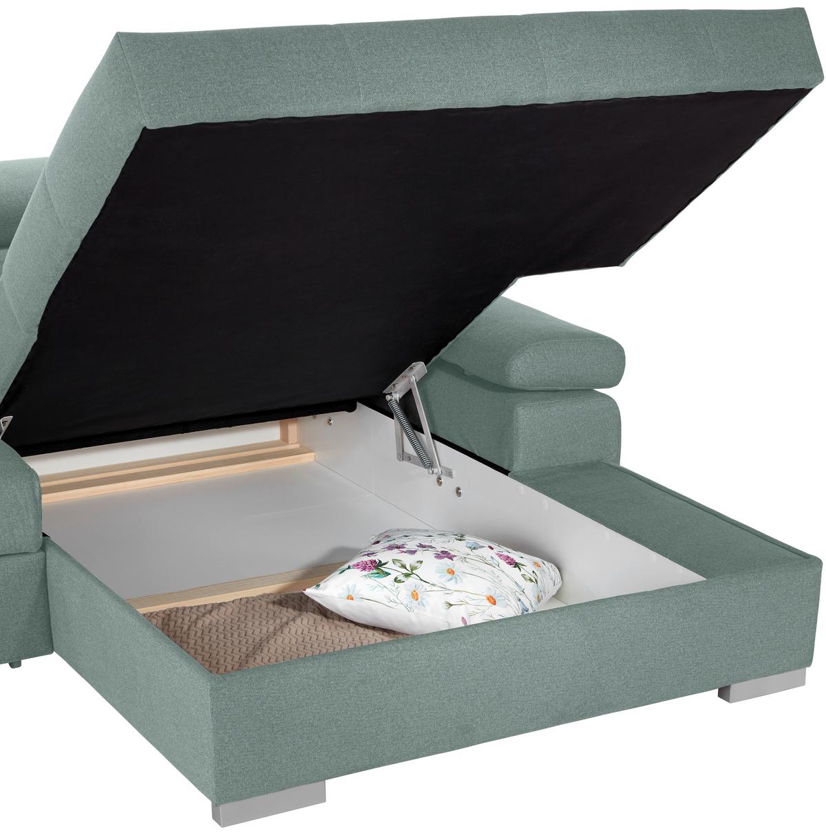 Kutna Garnitura Perry - srebrne boje/zelena, Design, tekstil/drvo (292/183cm) - Modern Living