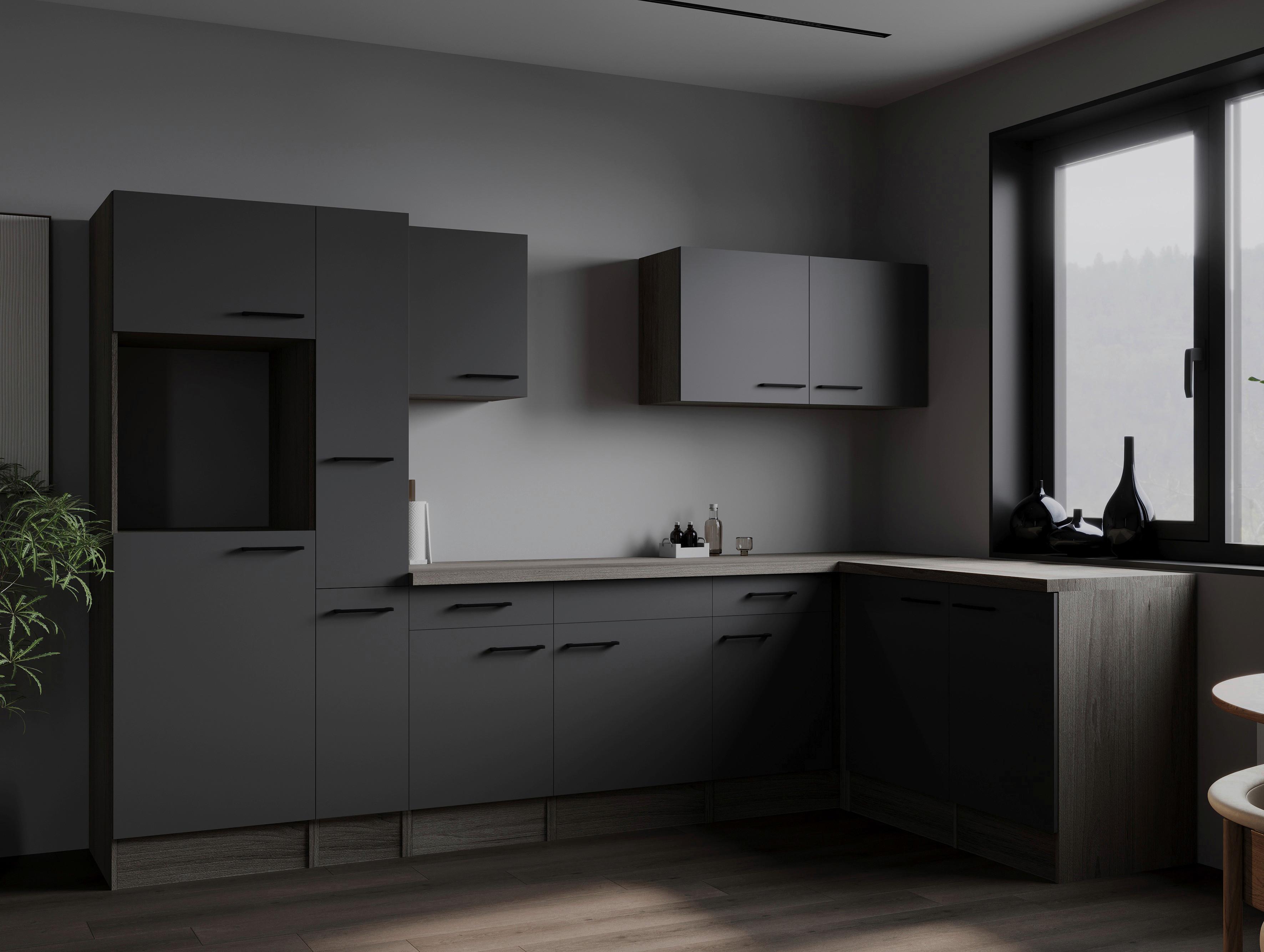 Kotna Kuhinja Brez Aparatov Oliver, 310x172cm - črna/siva, Design, kovina/leseni material (310/172cm) - Respekta