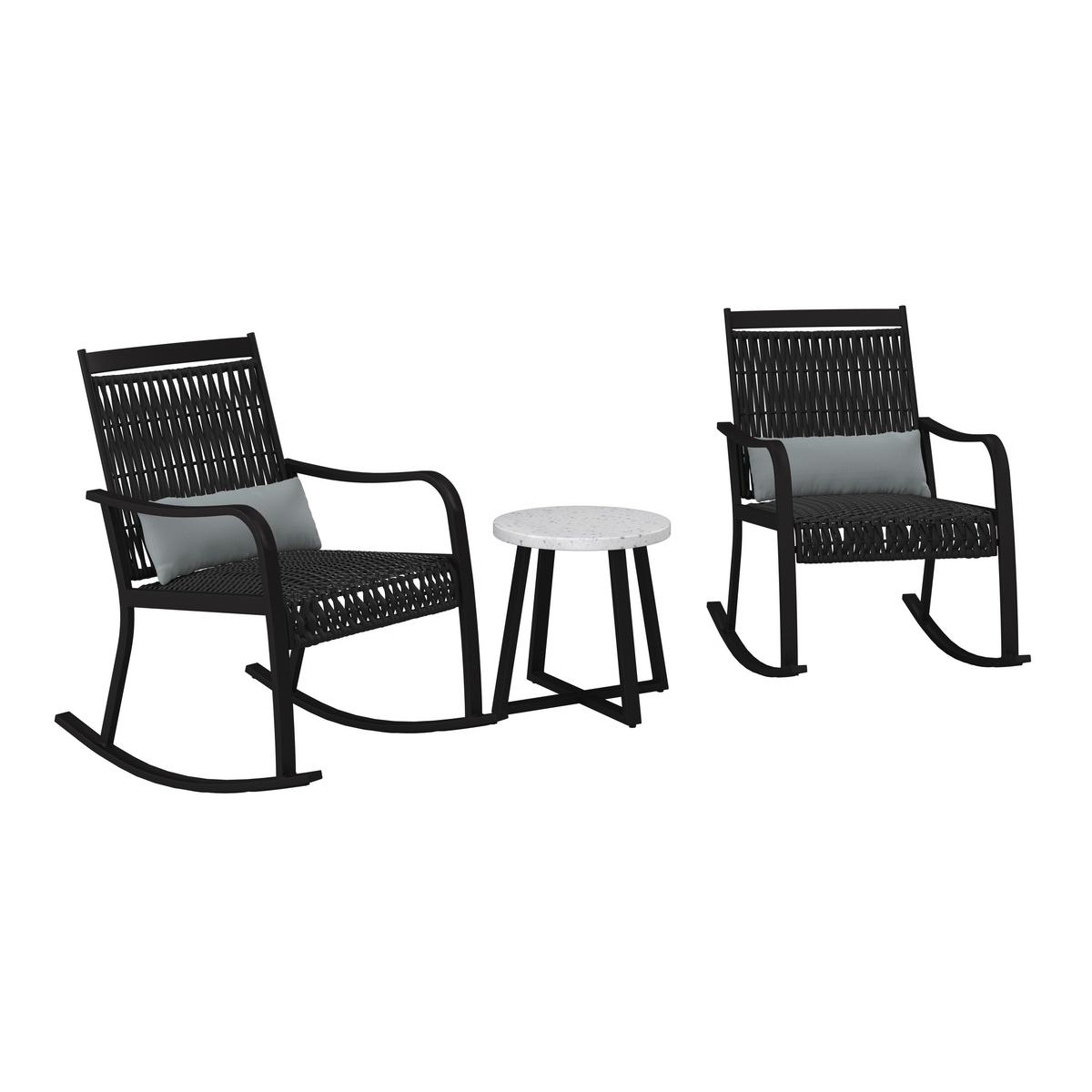 Balkonset Mathilda Grün/Schw. Metall/Outdoorstoff +Abdeckung - Schwarz/Weiß, MODERN, Kunststoff/Textil - Bessagi Garden