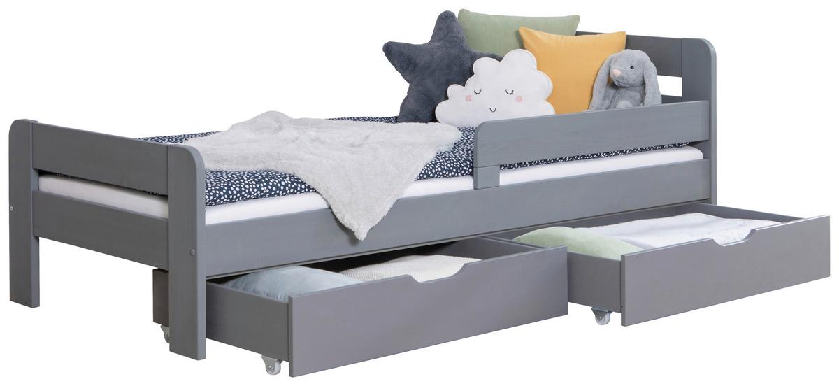 Bett Bennet mit Schubkasten ca. 90x200 cm Hellgrau - Hellgrau/Naturfarben, MODERN, Holz/Textil (90/200cm) - MID.YOU