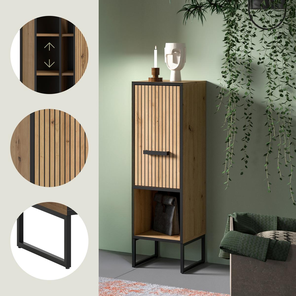 Midischrank Bagno Eiche Artisan/Schwarz - Schwarz/Eiche Artisan, Trend, Holzwerkstoff/Kunststoff (30/101/32cm) - MID.YOU