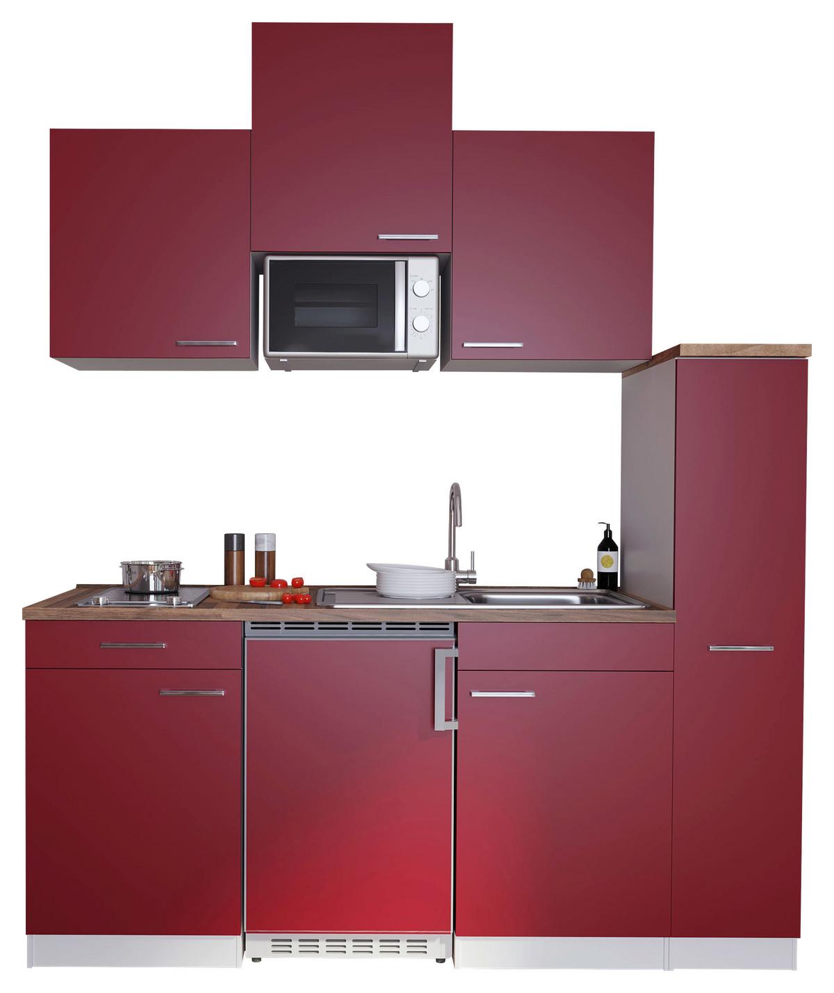 Küchenzeile Economy m. Geräten Rot/Nussbaum B: ca. 180 cm - Rot/Nussbaumfarben, Basics, Holzwerkstoff/Kunststoff (180/200/60cm) - Respekta