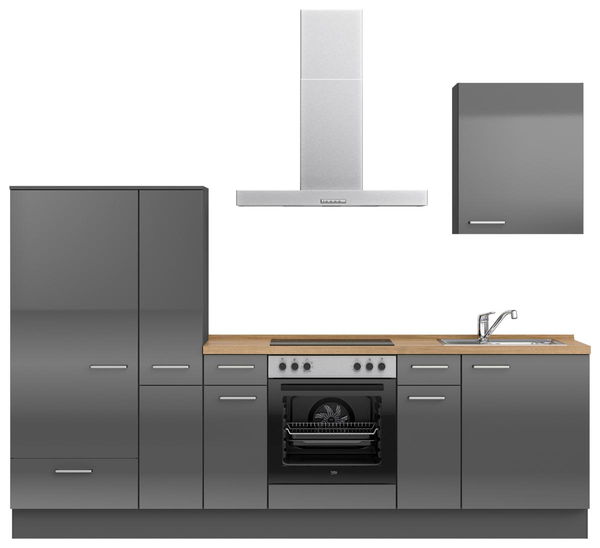 Küchenblock Flash Low m. Geräten Schieferfarben - Schieferfarben/Edelstahlfarben, MODERN, Holzwerkstoff/Metall (270cm) - Nobilia