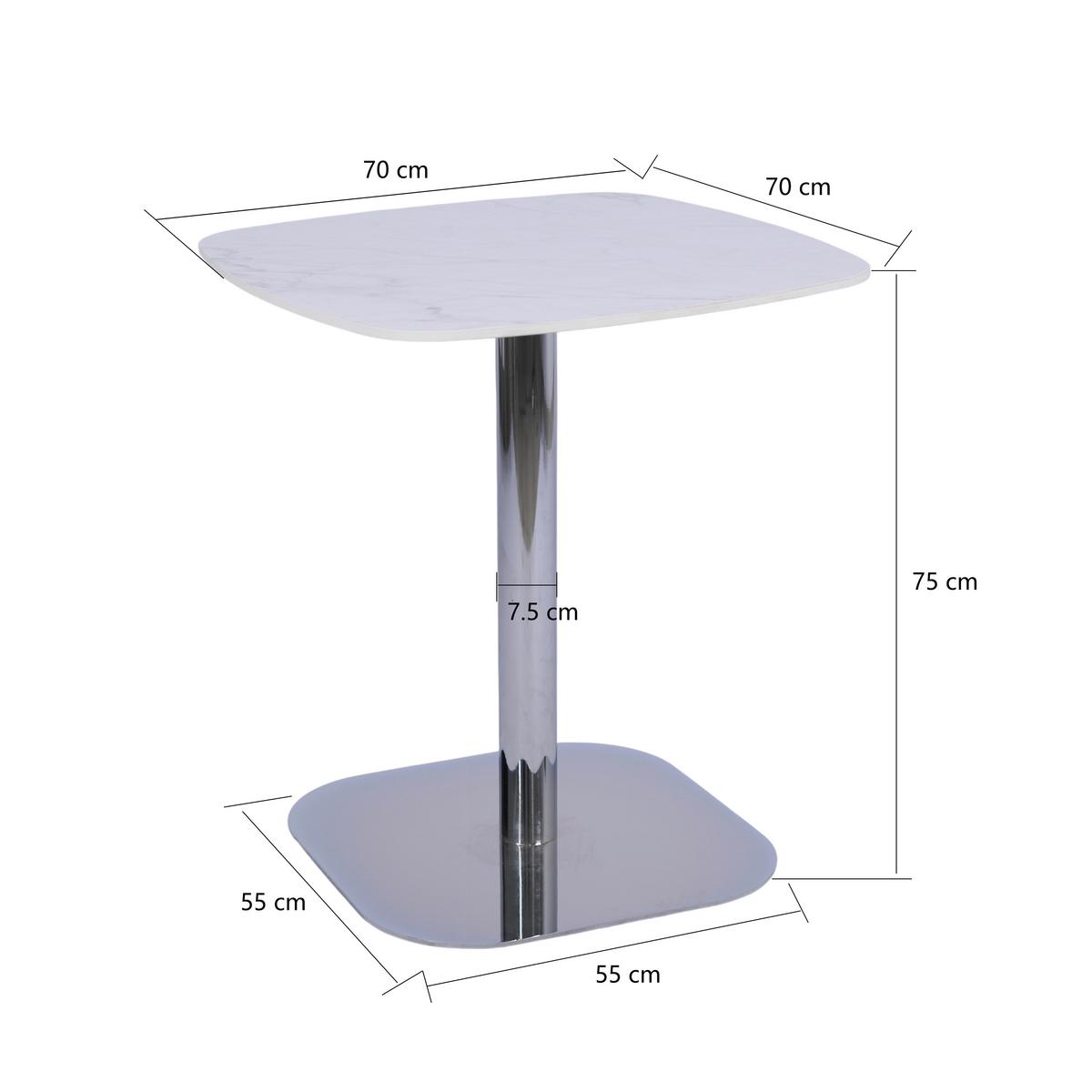 Bistrotisch Theo Weiß/Chromfarben - Chromfarben/Weiß, MODERN, Stein/Metall (70/70/75cm) - Premium Living