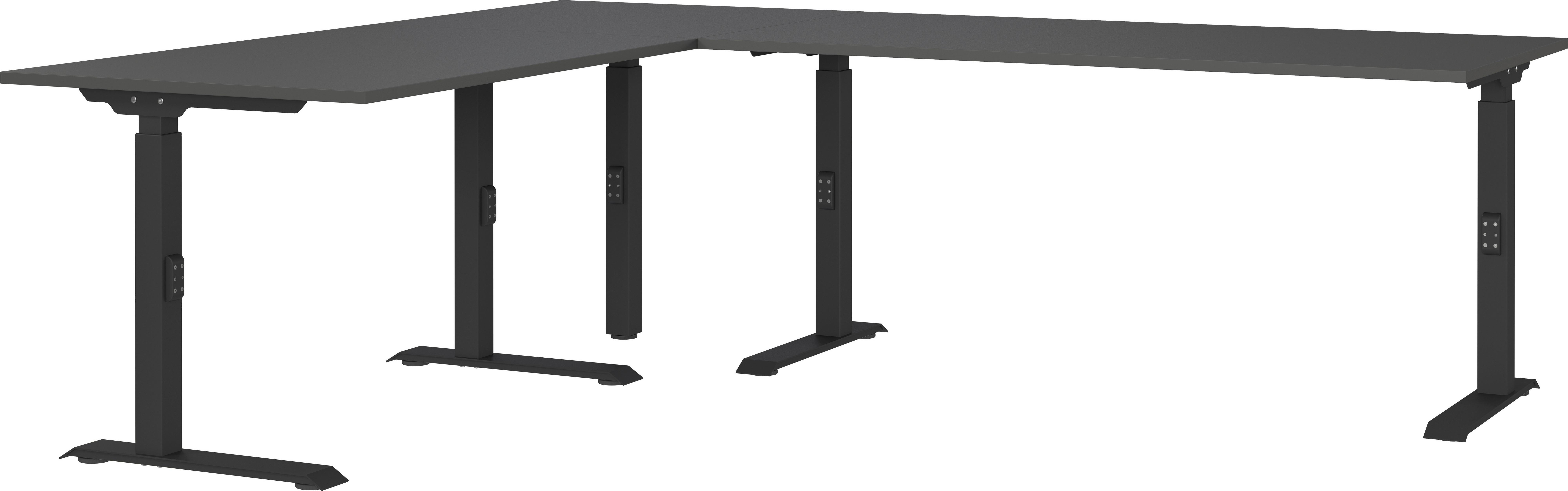 Eckschreibtisch Ribera in Schwarz/Graphitfarben - Graphitfarben/Schwarz, MODERN, Holzwerkstoff/Metall (240/68-91/200cm) - Premium Living