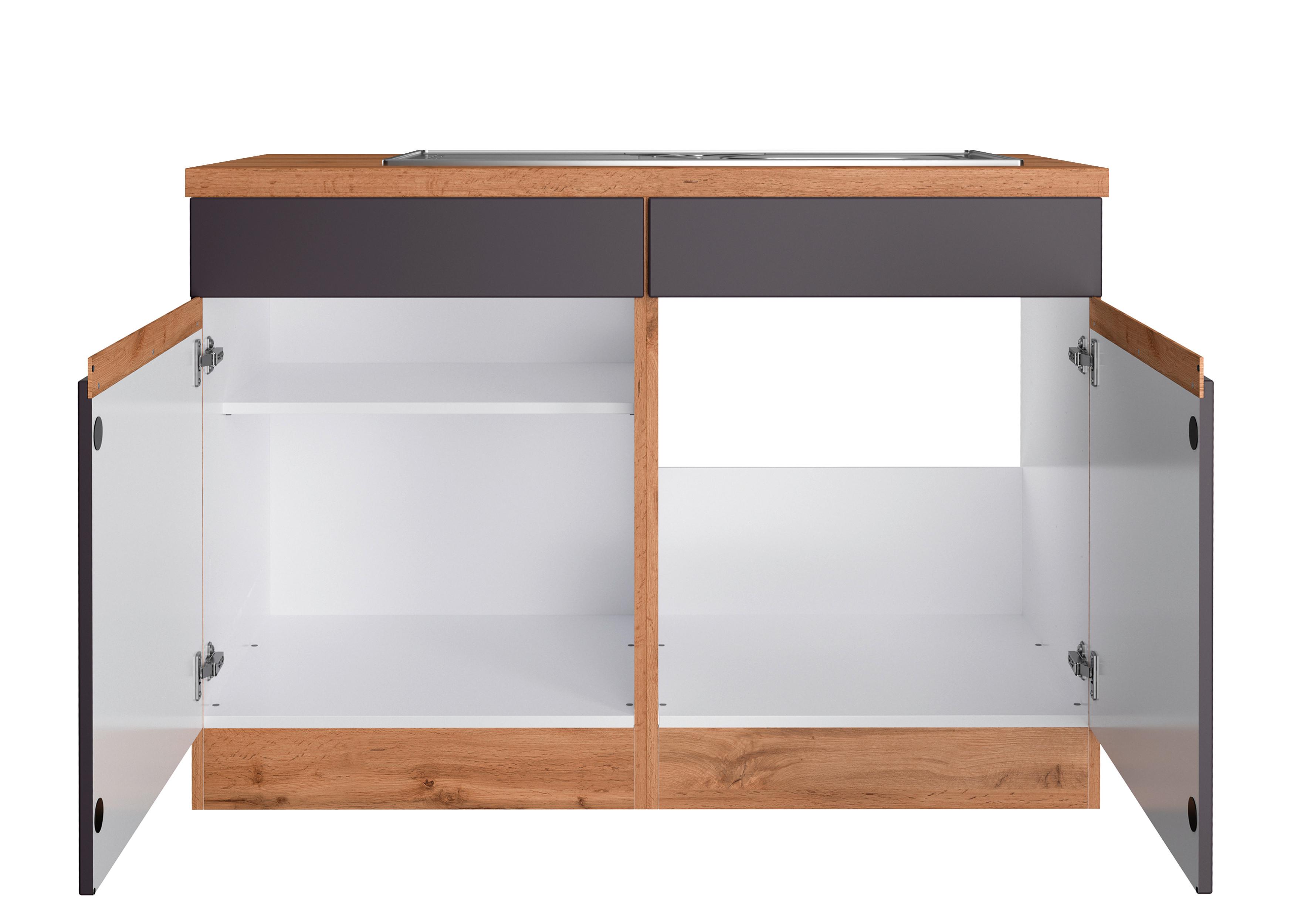 Spülenschrank Turin mit Spüle ca. 120x86 cm Grau/Wotan Eiche - Eiche Wotan/Grau, Design, Holzwerkstoff (120/86/60cm) - Held