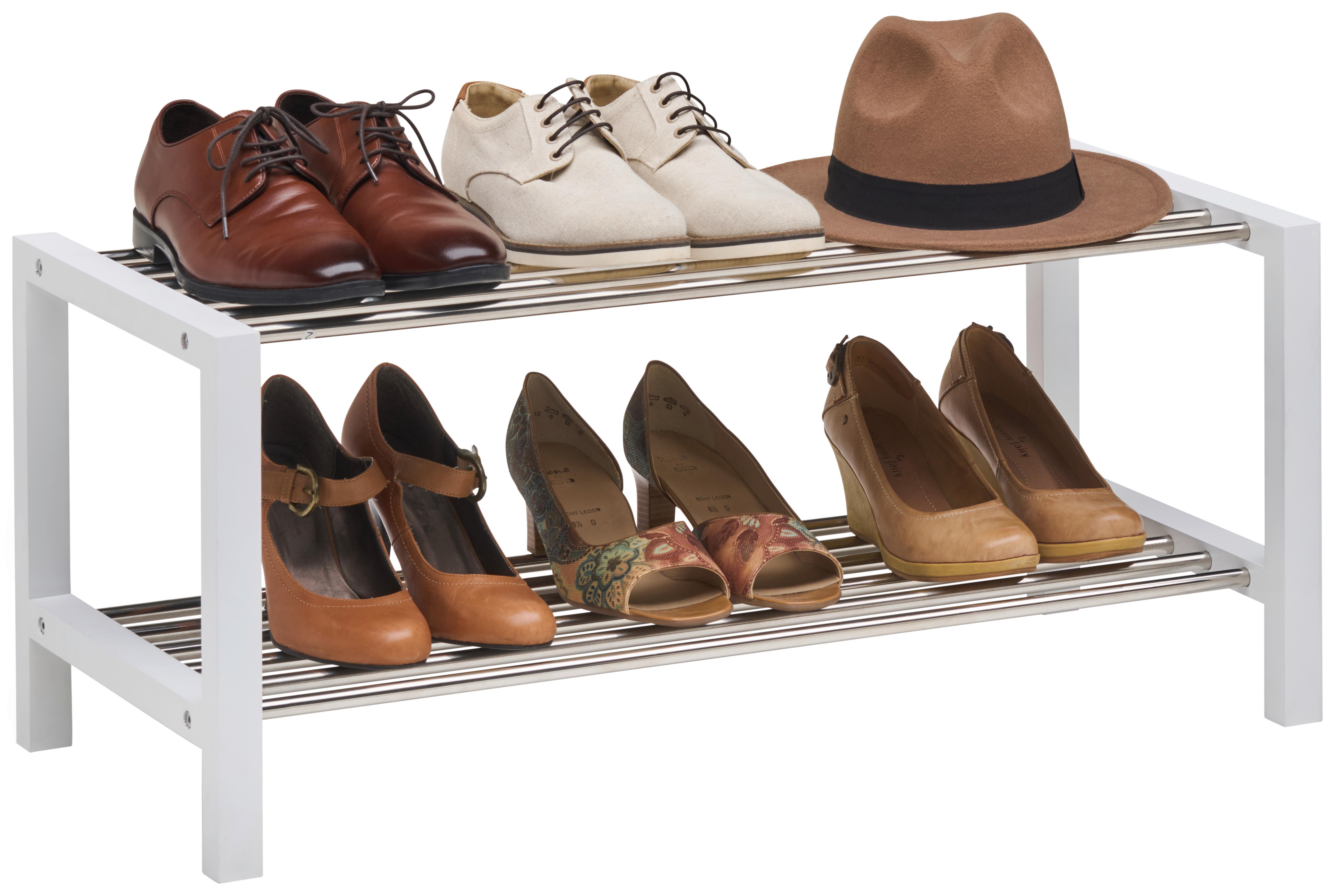 REGAŁ NA BUTY MARINA - kolor stalowy/biały, Basics, materiał drewnopochodny/metal (81/34/34cm) - Carryhome