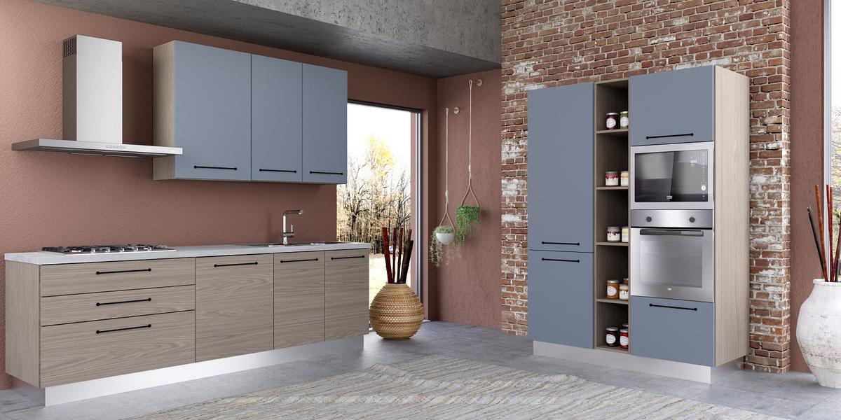 Kuhinjski Blok Line, Z Aparati, 390 Cm - siva/sivomodra, Moderno, kovina/leseni material (390/60/216/240cm) - Mömax