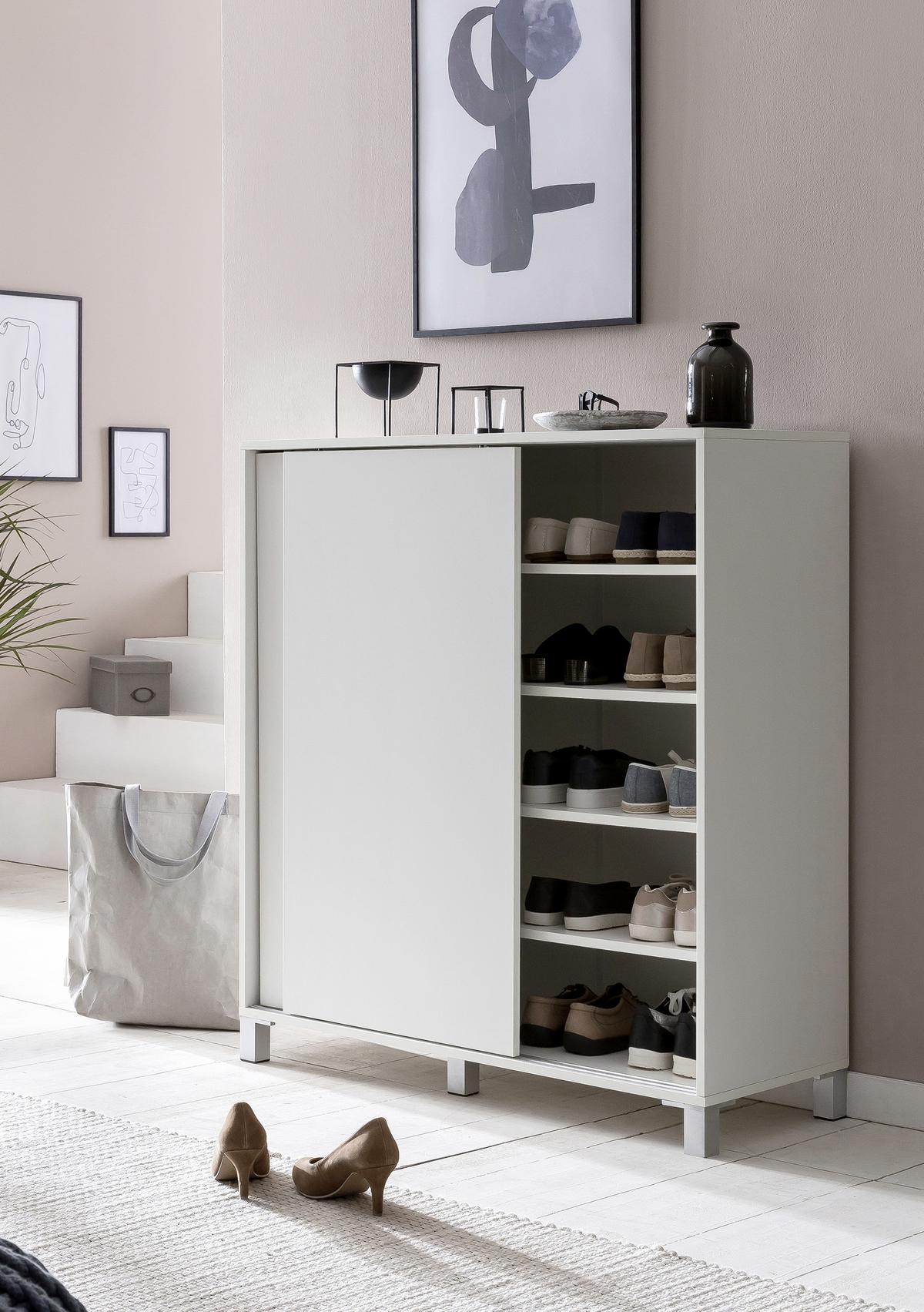 Schuhschrank "WL5.712", weiss - Silberfarben/Weiß, KONVENTIONELL, Holzwerkstoff/Kunststoff (100/108/37,5cm) - MID.YOU