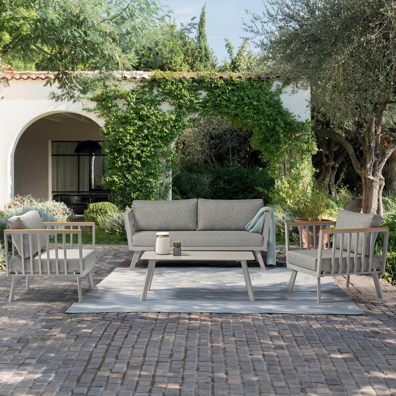 Lounge Garnitura Gondola, Siva, 4-Delno - barva tikovine/rjavosiva, Moderno, kovina/umetna masa (175/70/72cm) - Acamp