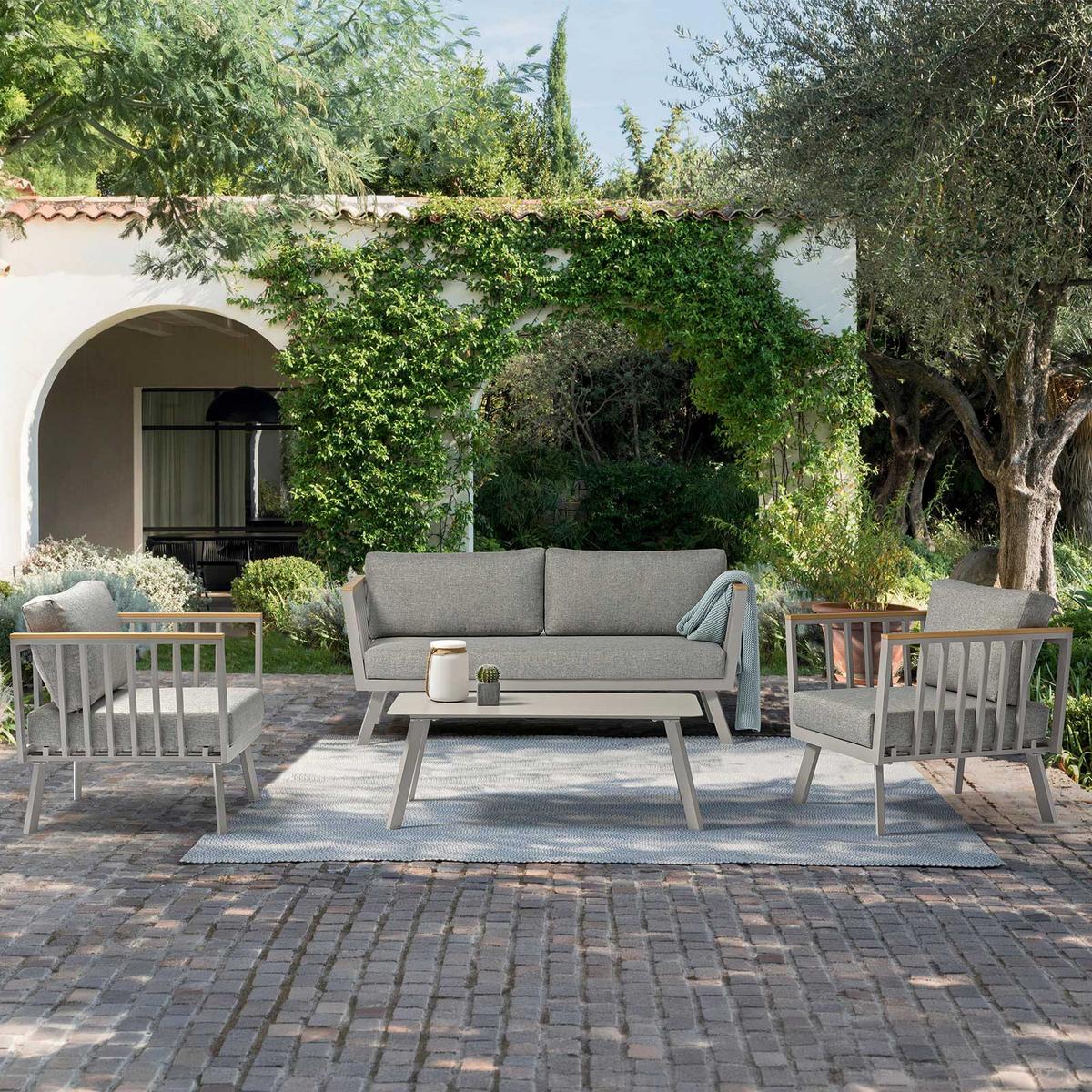 Lounge Garnitura Gondola, Siva, 4-Delno - barva tikovine/rjavosiva, Moderno, kovina/umetna masa (175/70/72cm) - Acamp