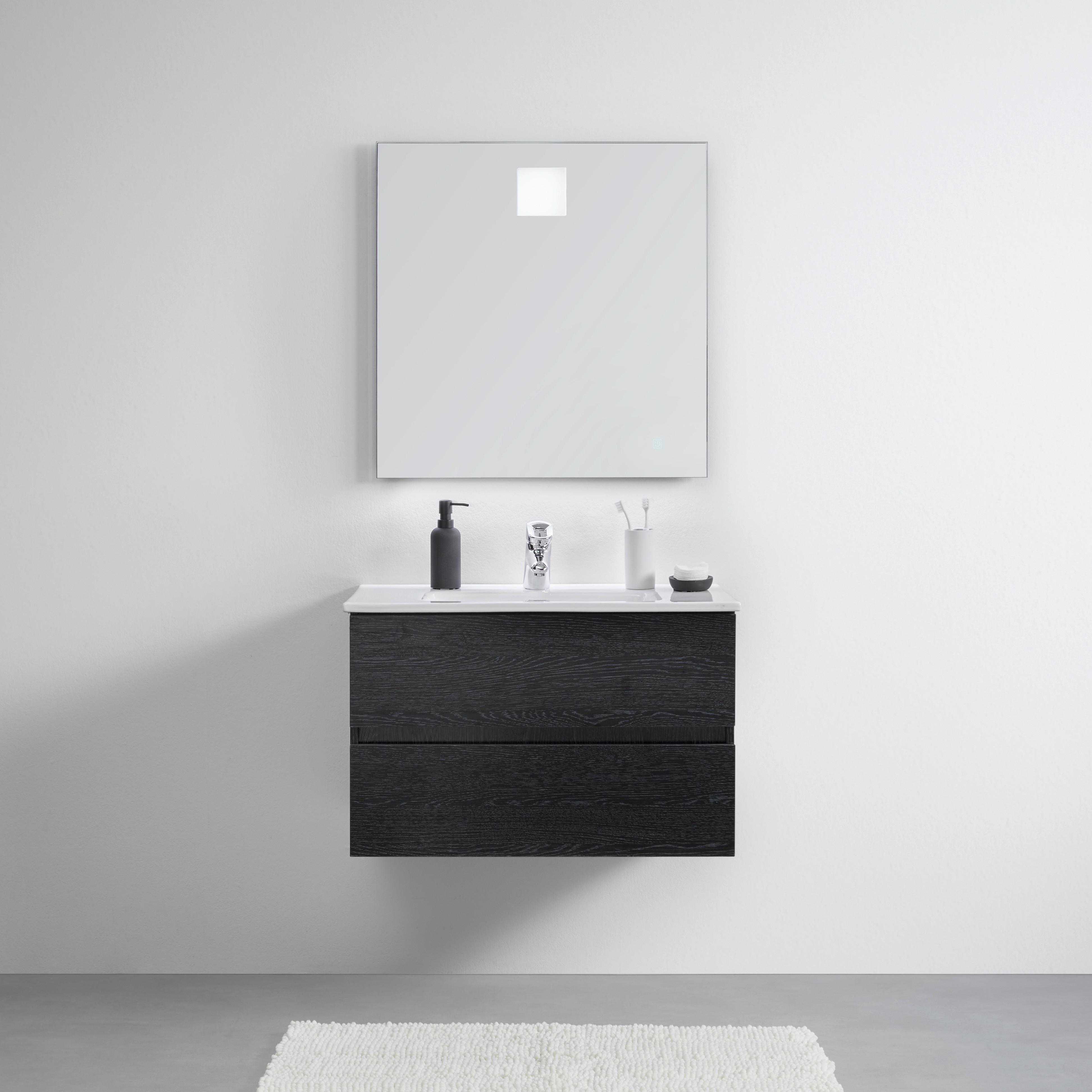 Waschtisch Matteo Schwarz mit Waschbecken und Spiegel - Schwarz/Weiß, MODERN, Glas/Keramik (76/50/46,5cm) - Bessagi Home