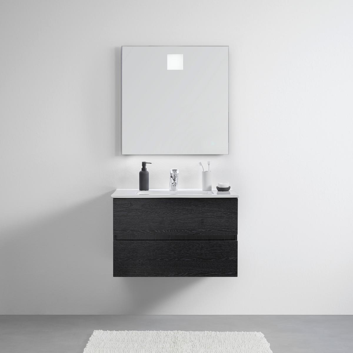 SZAFKA Z UMYWALKĄ MATTEO - kolor naturalny/czarny, Modern, materiał drewnopochodny/szkło (76/50/46,5cm) - Bessagi Home