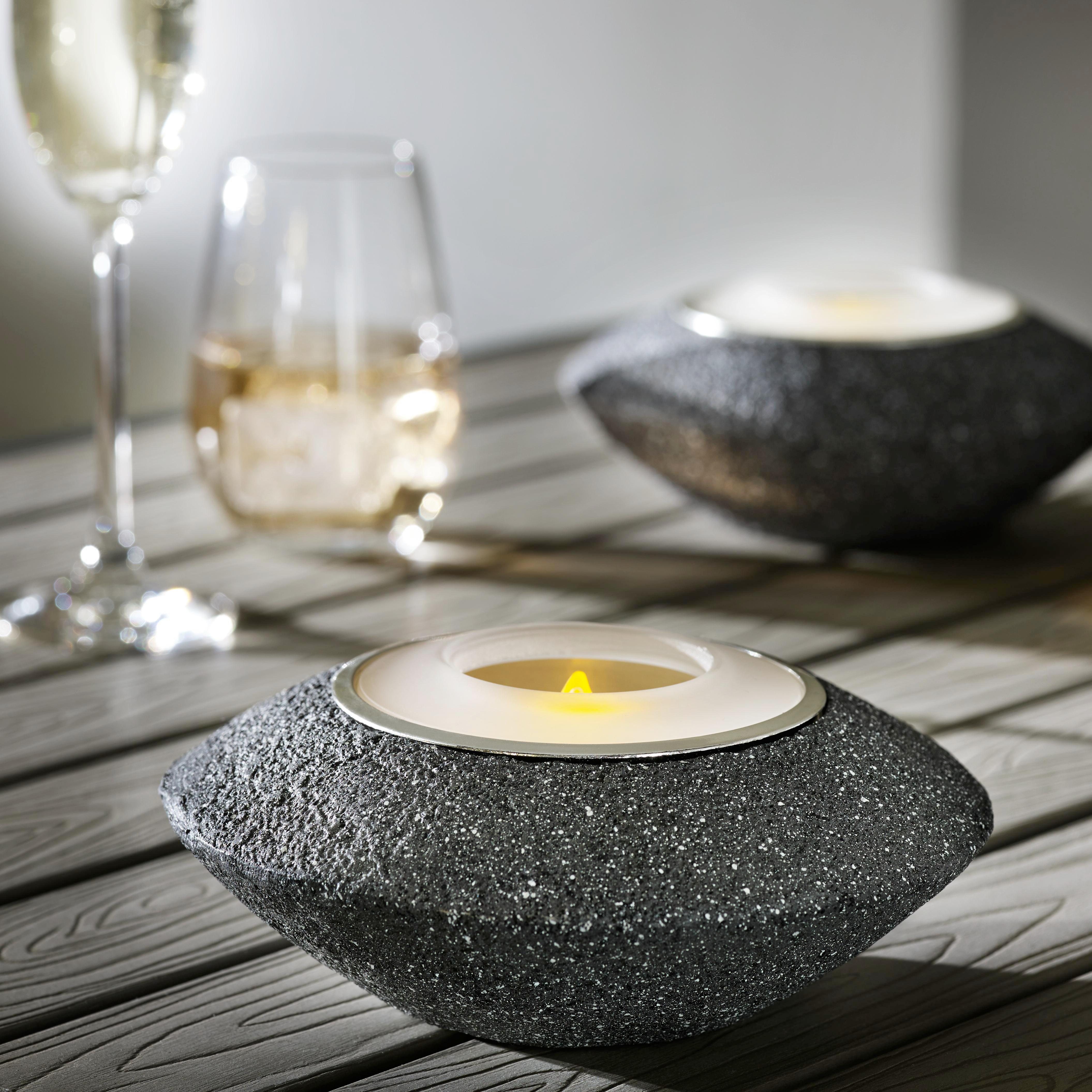 Solarleuchte in Grau/Weiß Ø/H ca. 17/6,9 cm 'Suna' - Weiß/Grau, MODERN, Glas/Kunststoff (17/6,9cm) - Bessagi Home