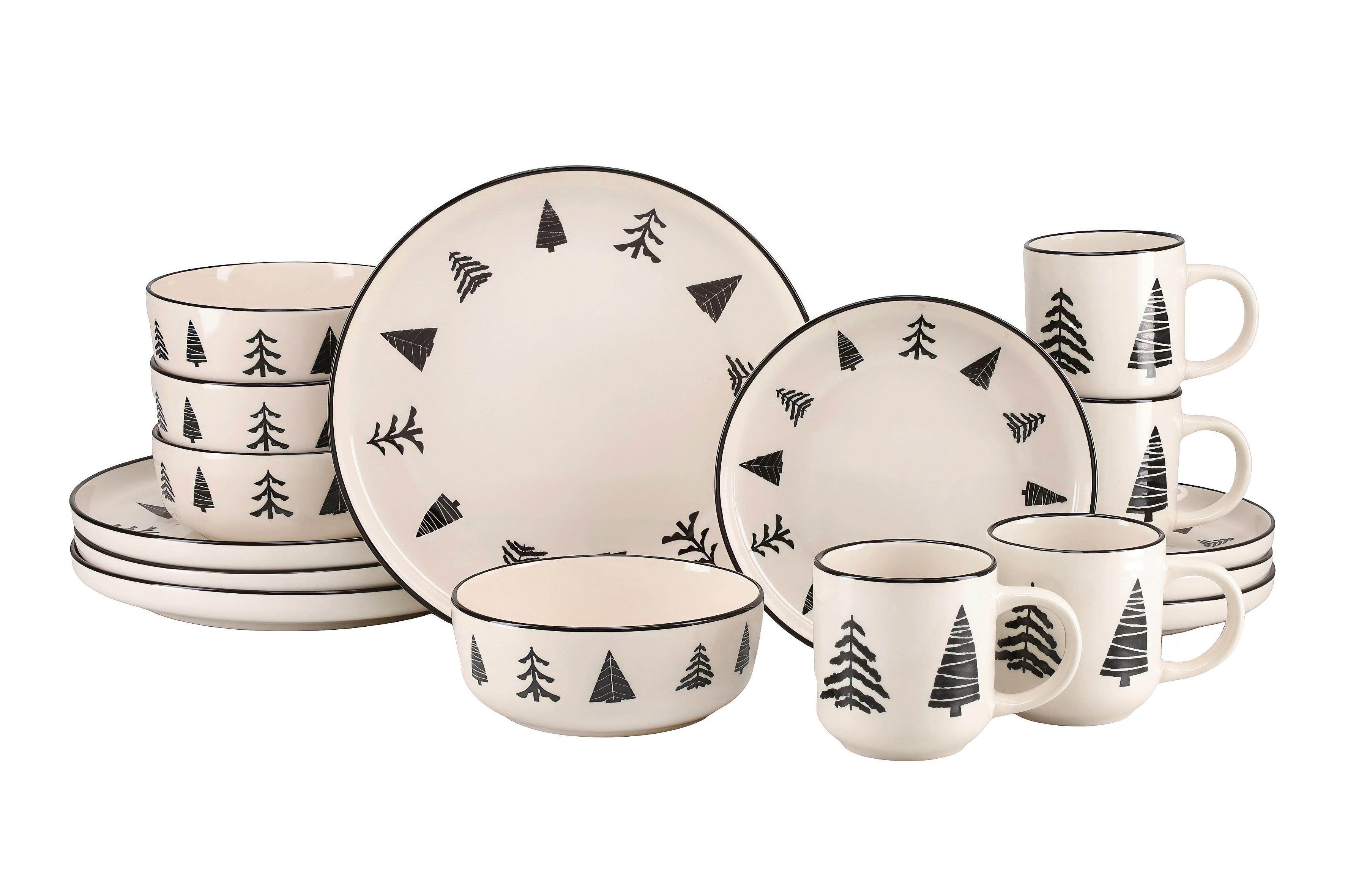 Kombiservice Nordic Christmas Black Schwarz/Weiß, 16-tlg. - Schwarz/Weiß, Basics, Keramik - Creatable