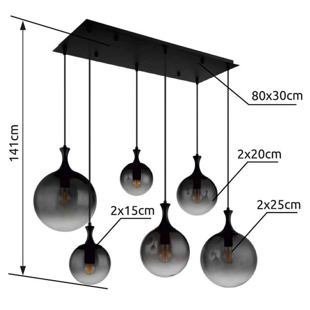 HÄNGELEUCHTE 15885-6H - Schwarz, Design, Glas/Kunststoff (97/48/141cm) - Globo