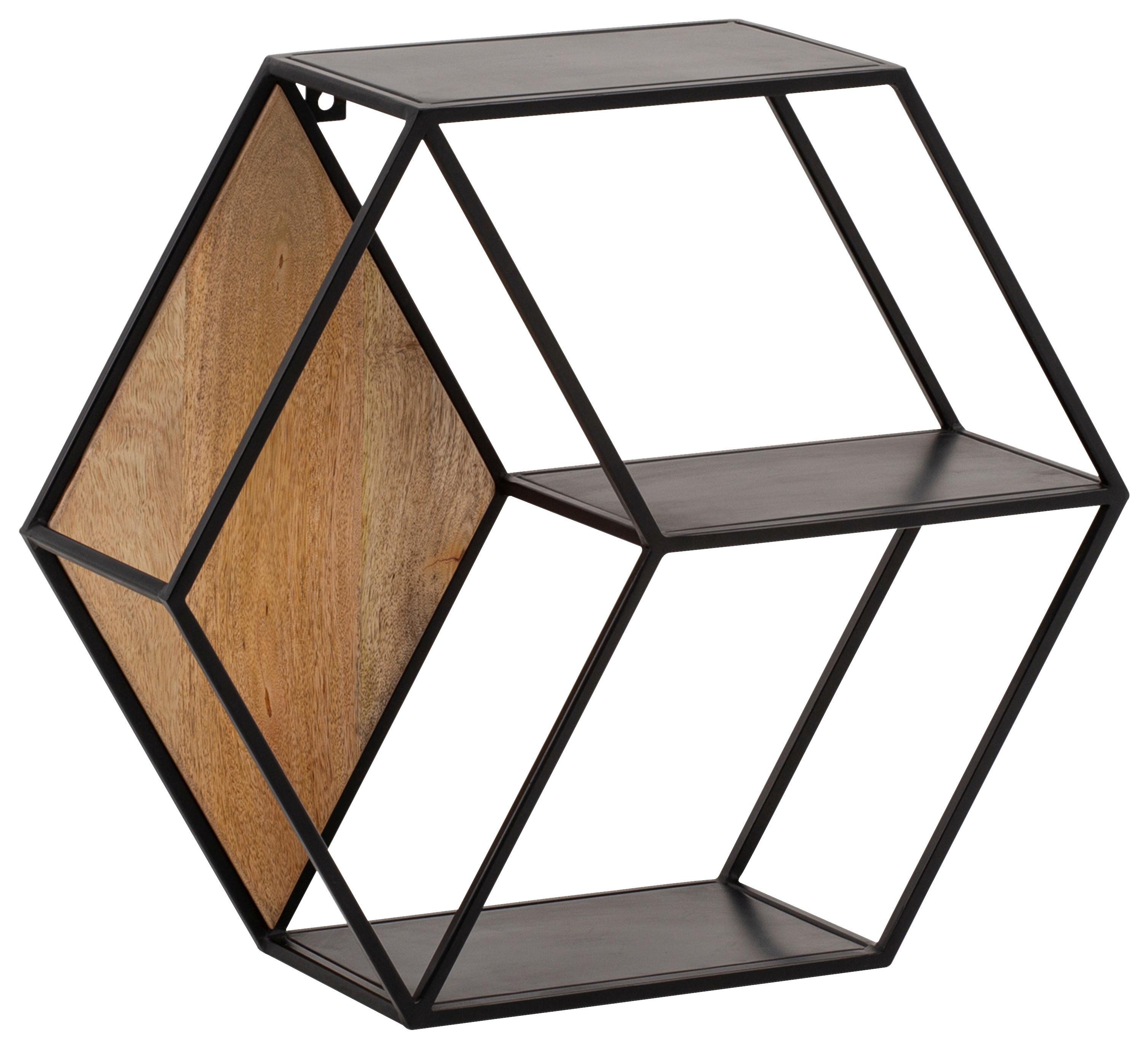 Wandregal Echtholz - Schwarz/Braun, LIFESTYLE, Holz/Metall (60/52/20cm) - MID.YOU