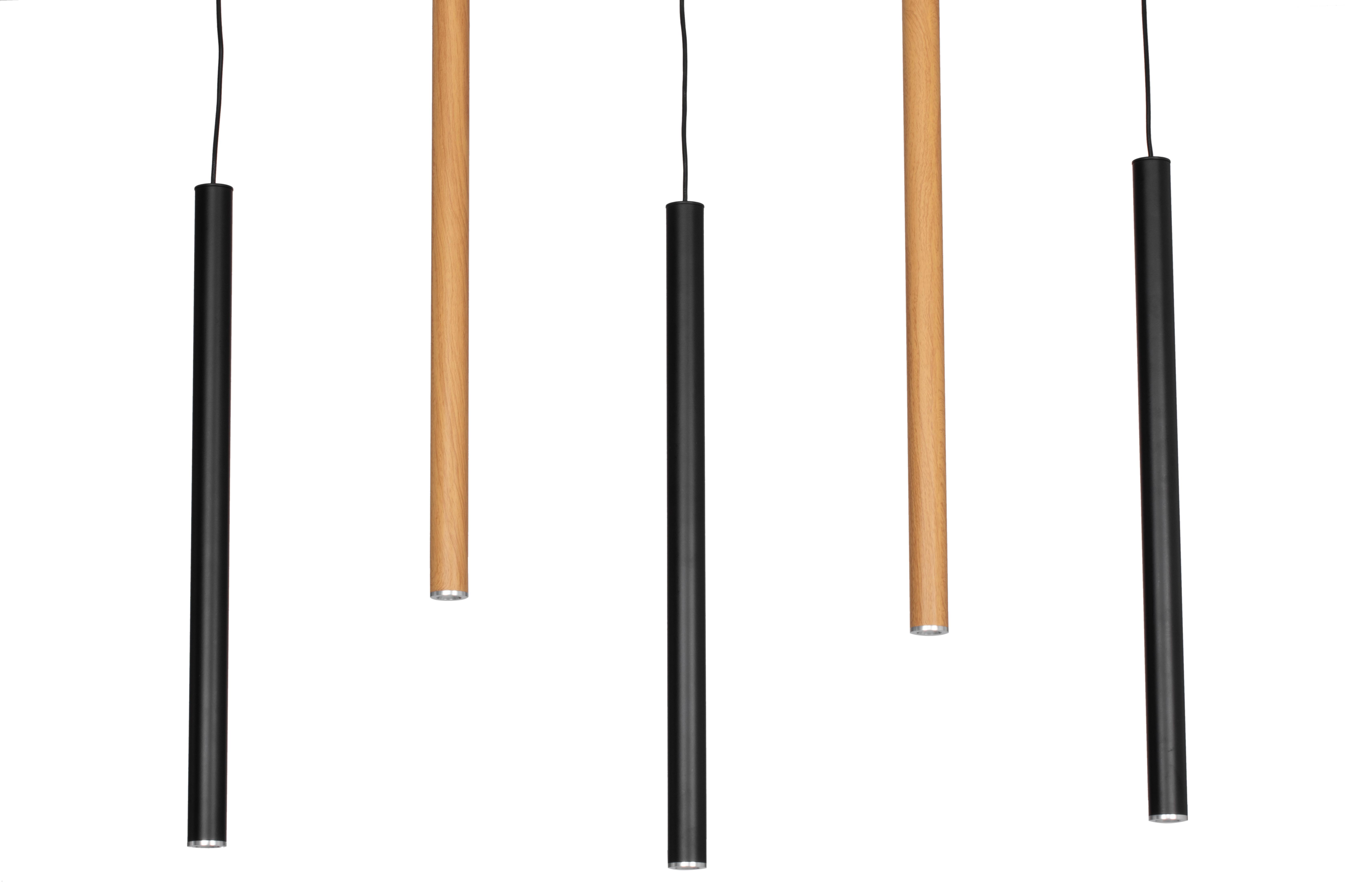 LAMPA WISZĄCA LED MEDINE *SBN* - kolor dębowy/czarny, Design, metal (85/5,5/175cm) - Novel