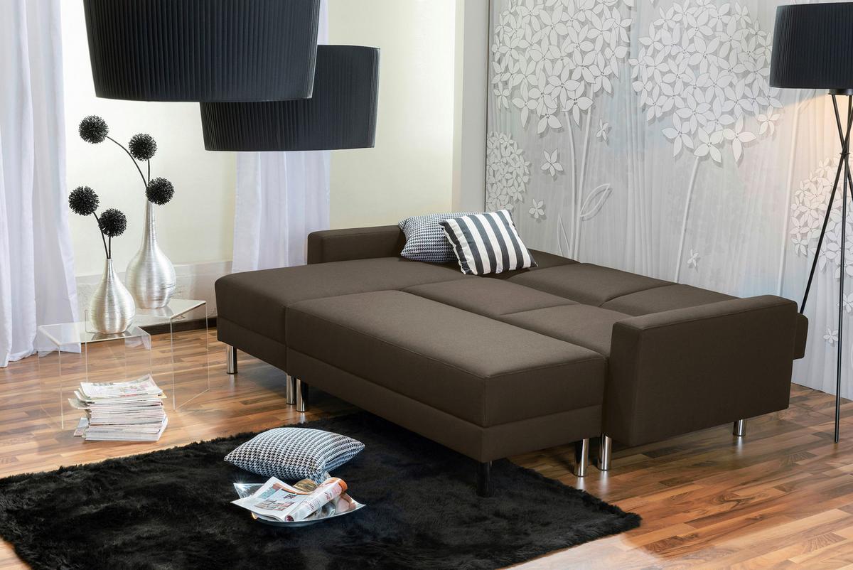 ECKSCHLAFSOFA JUST FASHION - Chromfarben/Braun, KONVENTIONELL, Textil/Metall (152/230cm) - Max Winzer