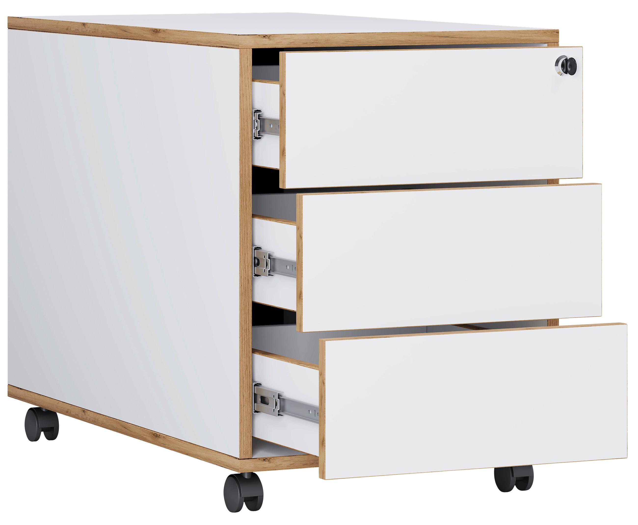 Rollcontainer Salia T70 Weiß/Honigeiche - Honigeiche/Schwarz, Design, Holzwerkstoff/Kunststoff (42/50/70cm) - P & B