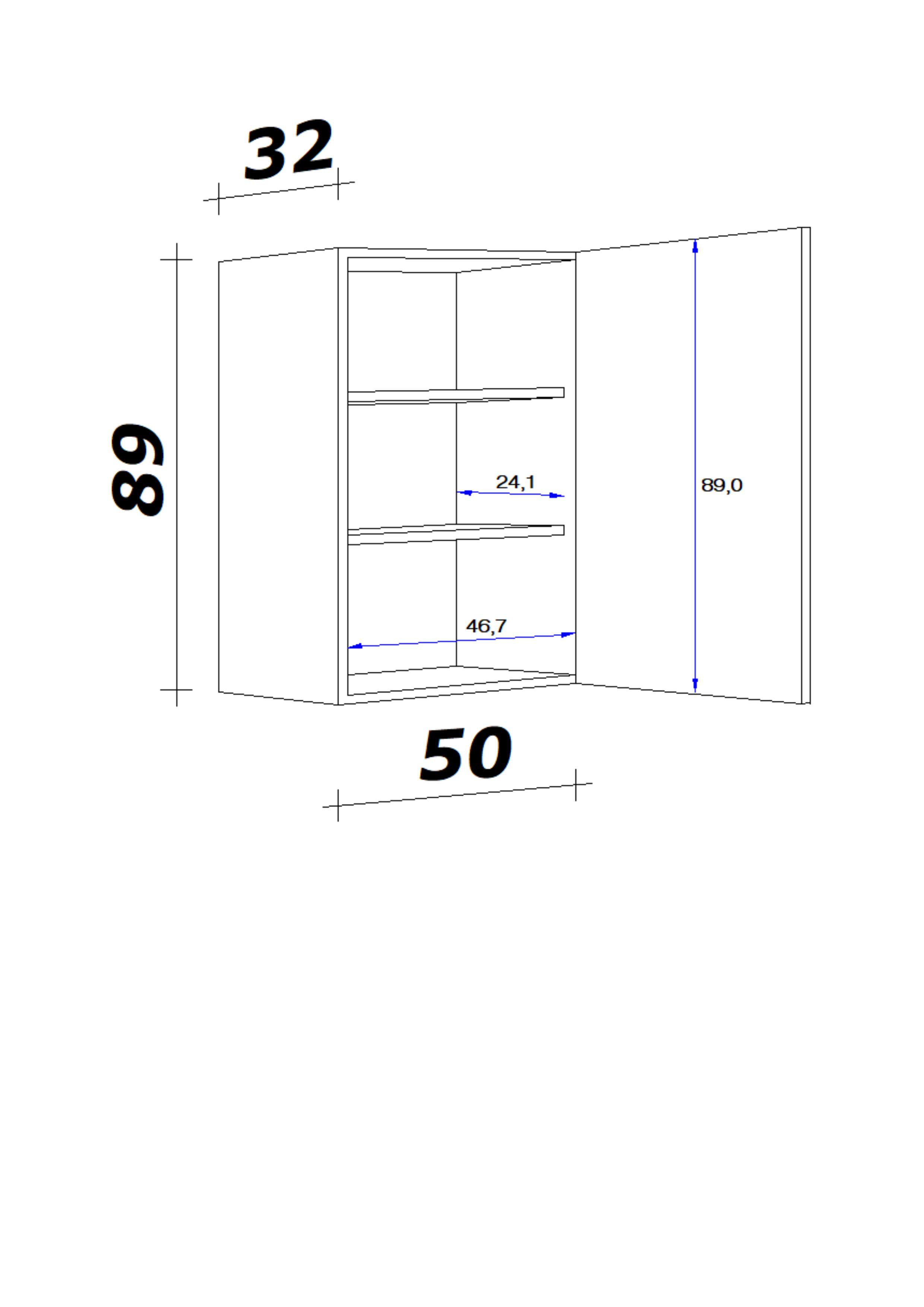 Küchenoberschrank Anthrazit/Eiche - Edelstahlfarben/Eichefarben, MODERN, Holzwerkstoff/Metall (50/89/32cm) - FlexWell