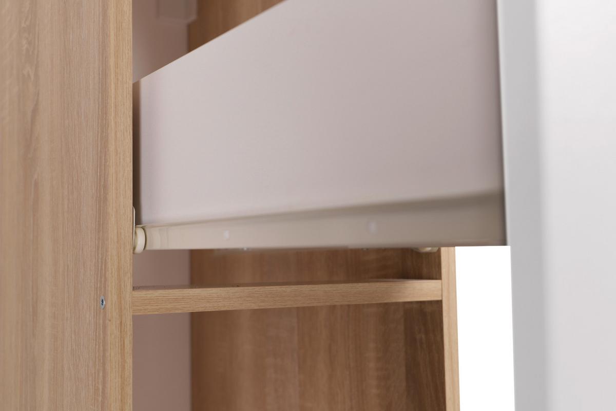 Izvlečna Omara Merle, Barva Hrasta, Bela - srebrne barve/barve hrasta, Basics, kovina/leseni material (30/144,8/60cm) - Respekta