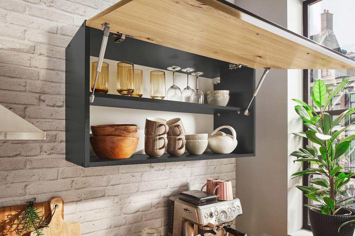 Eckküche Jazz mit Geräten ca.320x175cm Eiche/Anthrazit - Anthrazit/Schwarz, Basics, Holzwerkstoff/Kunststoff (320/175cm) - P & B