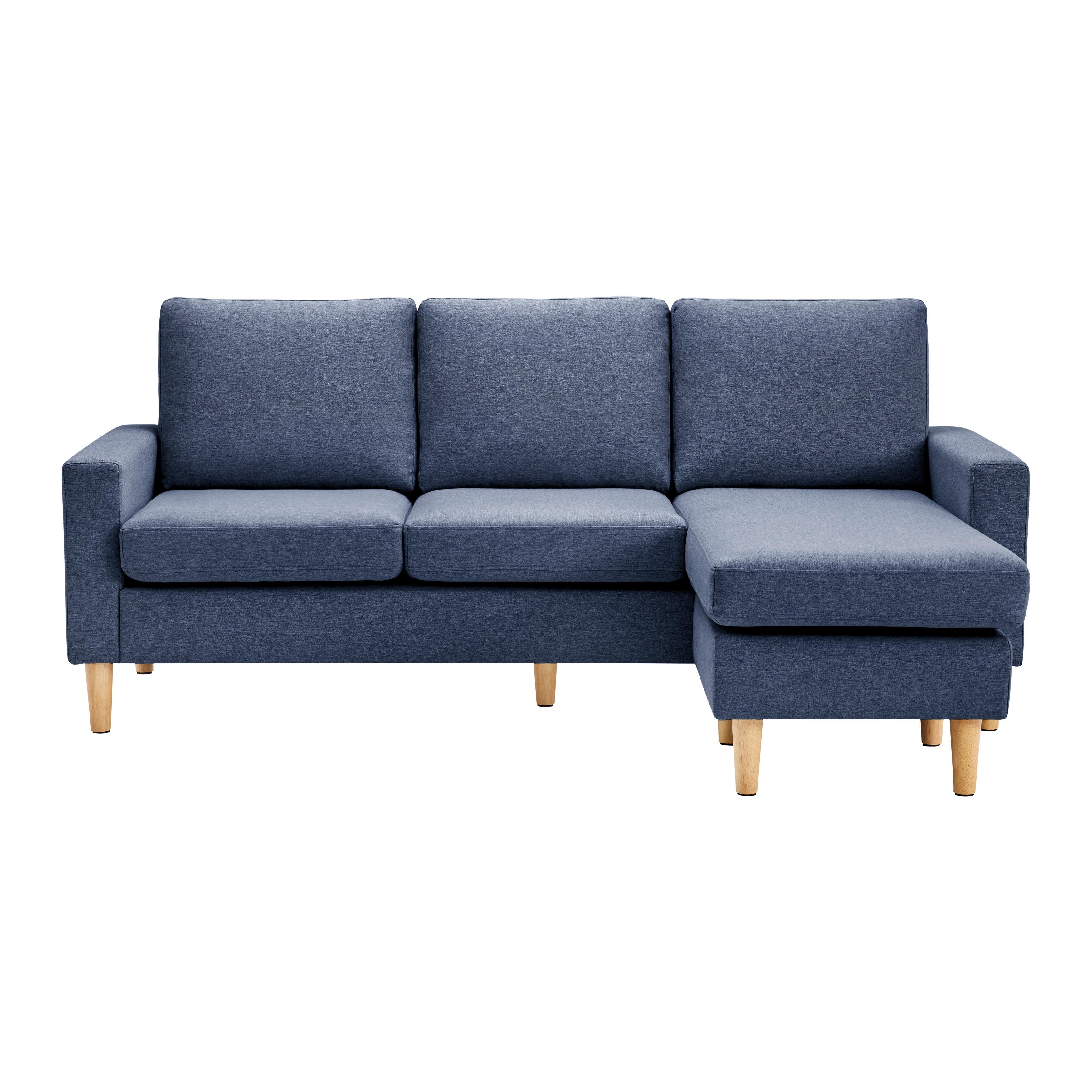 Wohnlandschaft Noemie Blau Webstoff - Blau/Naturfarben, MODERN, Holz/Textil (198/86/135cm) - Bessagi Home