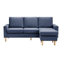 Wohnlandschaft Noemie Blau Webstoff - Blau/Naturfarben, MODERN, Holz/Textil (198/86/135cm) - Bessagi Home