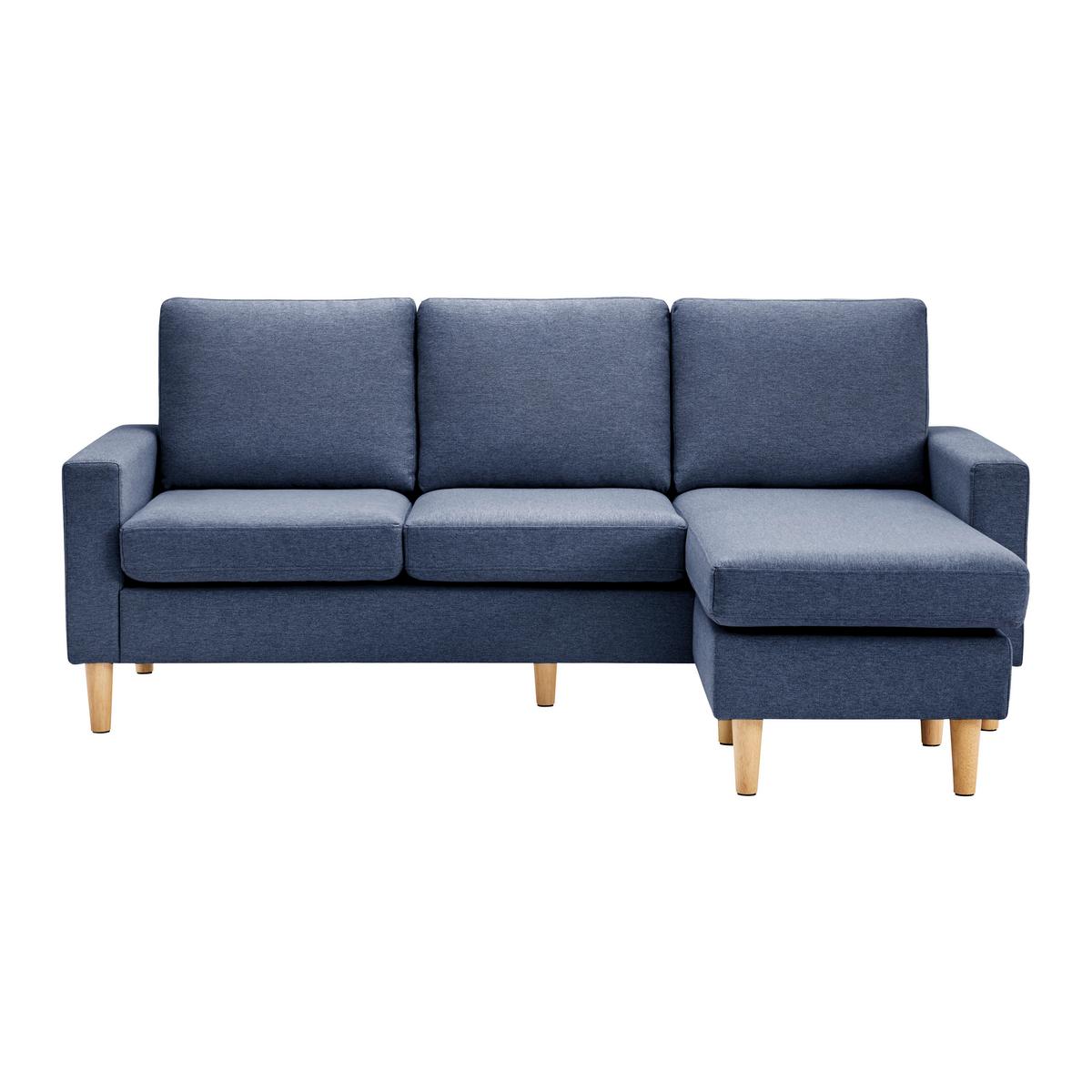 Wohnlandschaft Noemie Blau Webstoff - Blau/Naturfarben, MODERN, Holz/Textil (198/86/135cm) - Bessagi Home