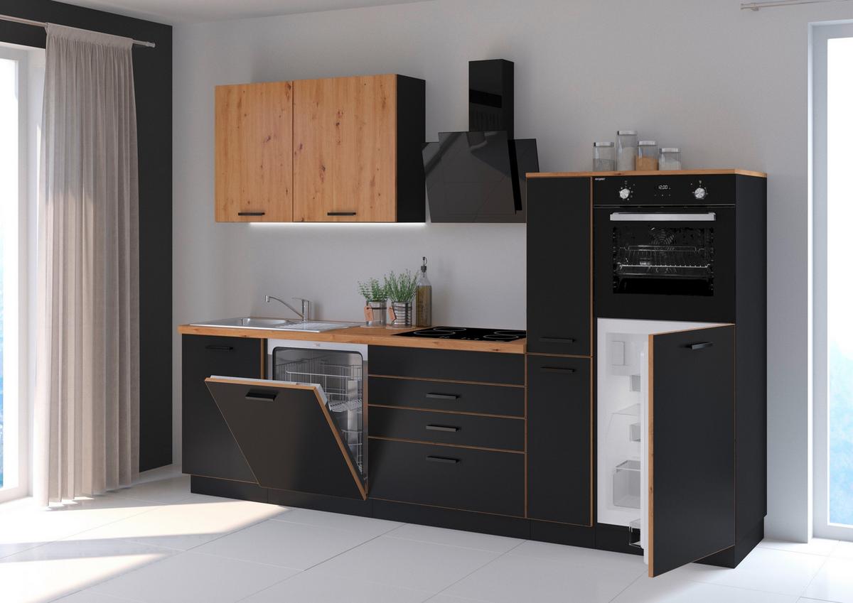 Kuhinjski Blok Brez Aparatov Blacky, Črna, Hrast, 280cm - črna/hrast artisan, Design, umetna masa/leseni material (280cm) - P & B