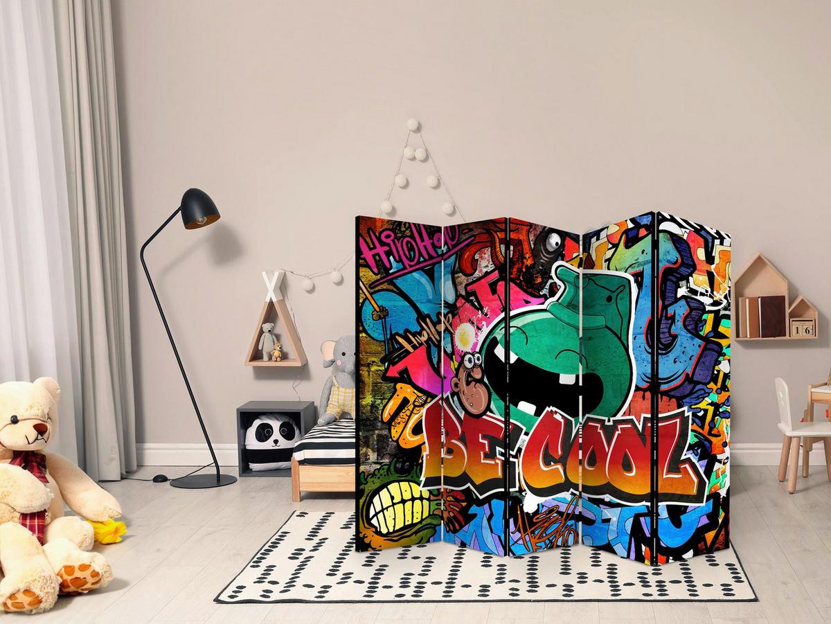 Paravan Be Cool I, 5-Delni, Dvostranski - večbarvno, Basics, tekstil/les (225/172/3cm) - artgeist