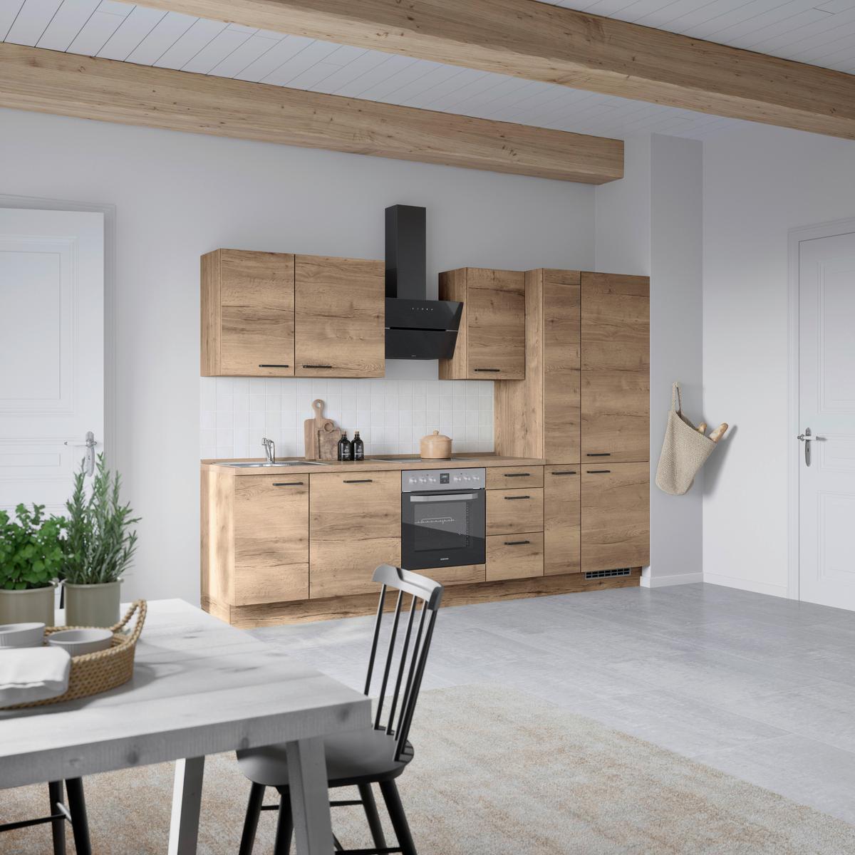 Küchenblock Structura High m. Geräten Eiche dunkel - Eiche dunkel/Schwarz, MODERN, Holzwerkstoff/Metall (300cm) - Nobilia