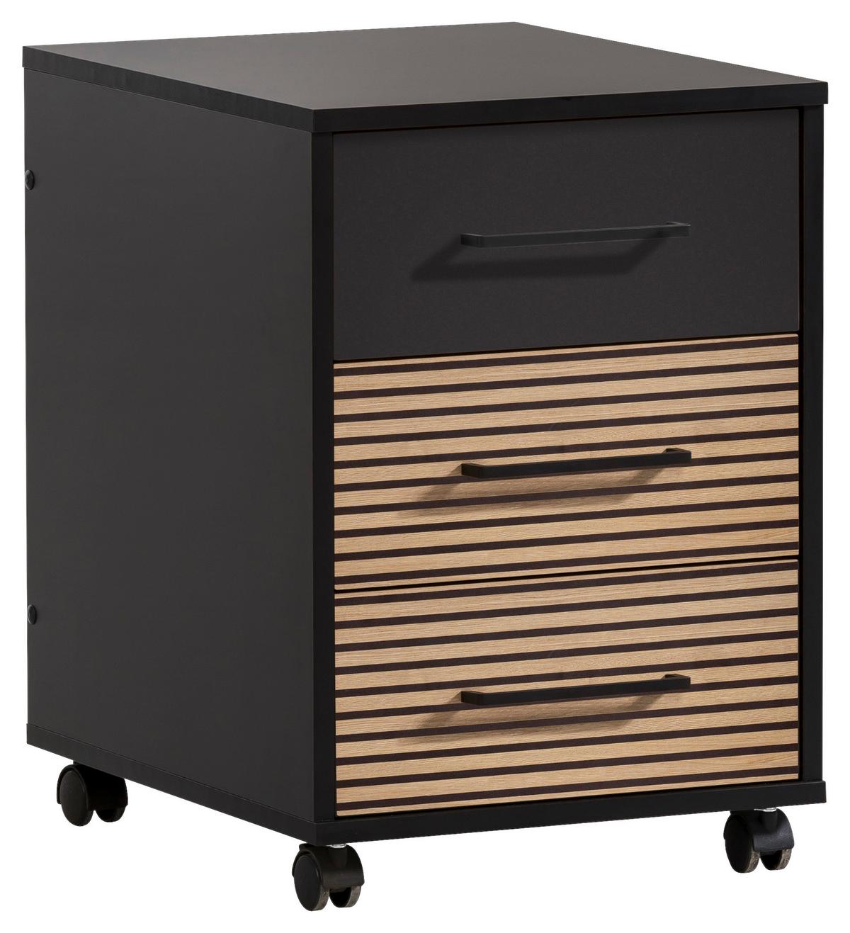 Rollcontainer Hank Schwarz/Eiche Artisan - Schwarz/Eiche Artisan, MODERN, Holzwerkstoff/Kunststoff (40,1/57/50cm) - MID.YOU