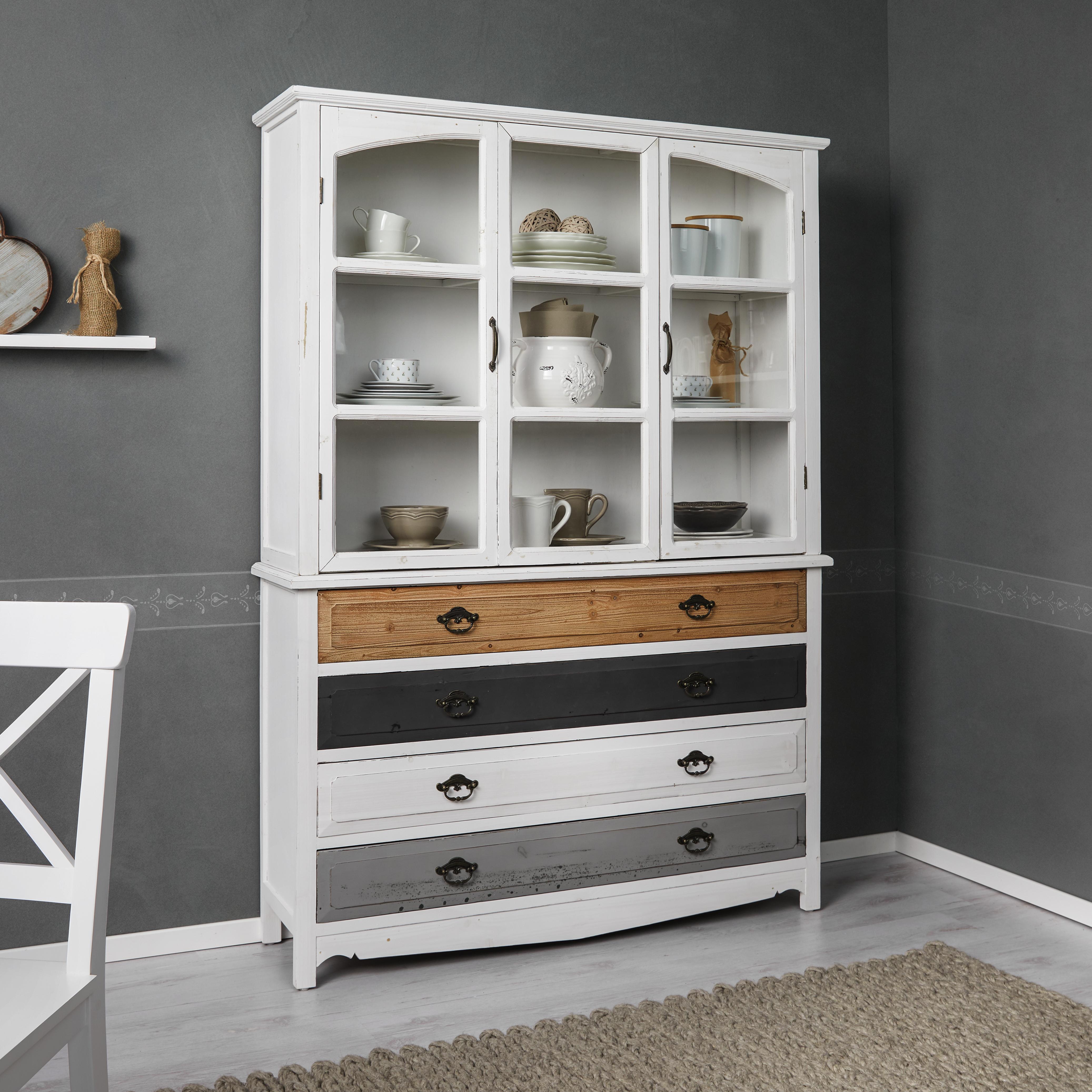 Kredenz in Braun/Grau/Weiß 'Florina' - Braun/Weiß, MODERN, Glas/Holz (125/175/32cm) - Bessagi Home