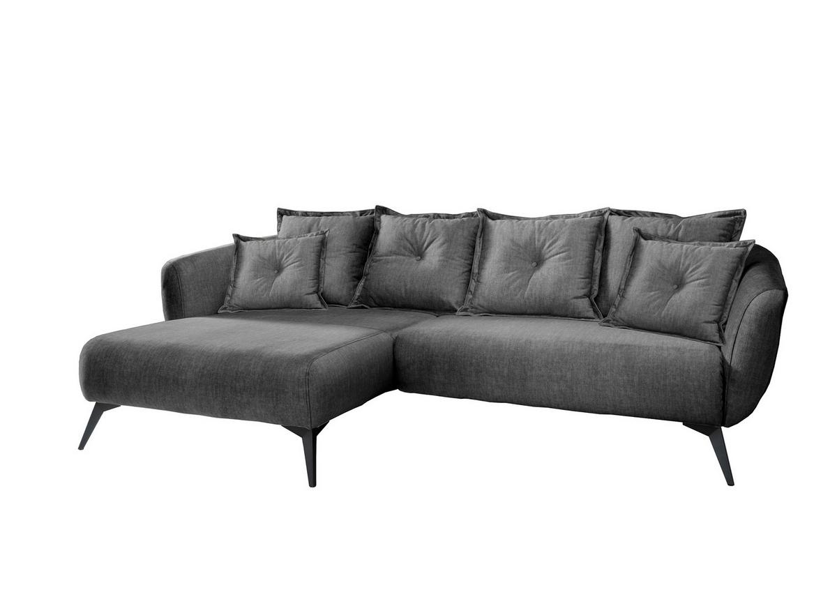 Wohnlandschaft Baggio Grau Velours - Schwarz/Grau, MODERN, Holz/Textil (227/94/162cm) - Livetastic