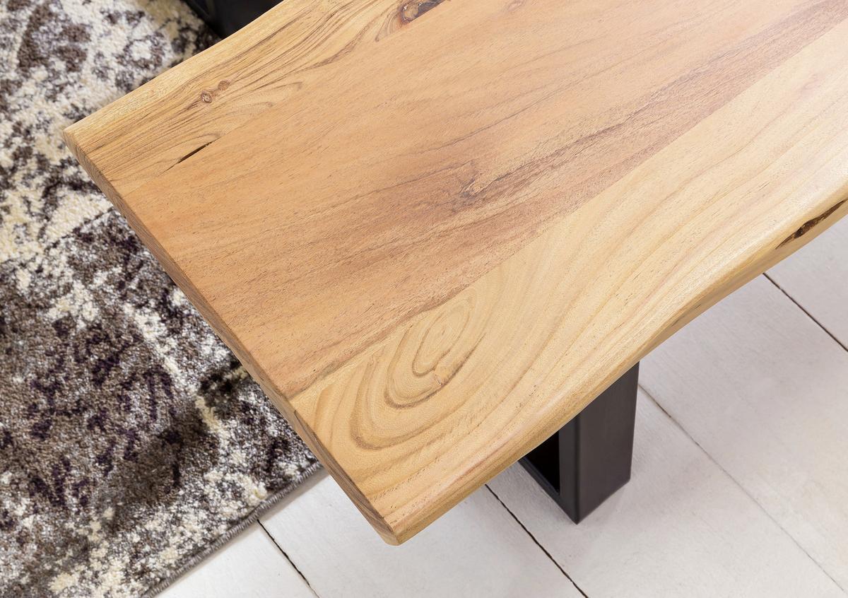 Sitzbank "Gaya", aus Akazie - Schwarz/Akaziefarben, Design, Holz/Metall (160/45/40cm) - MID.YOU