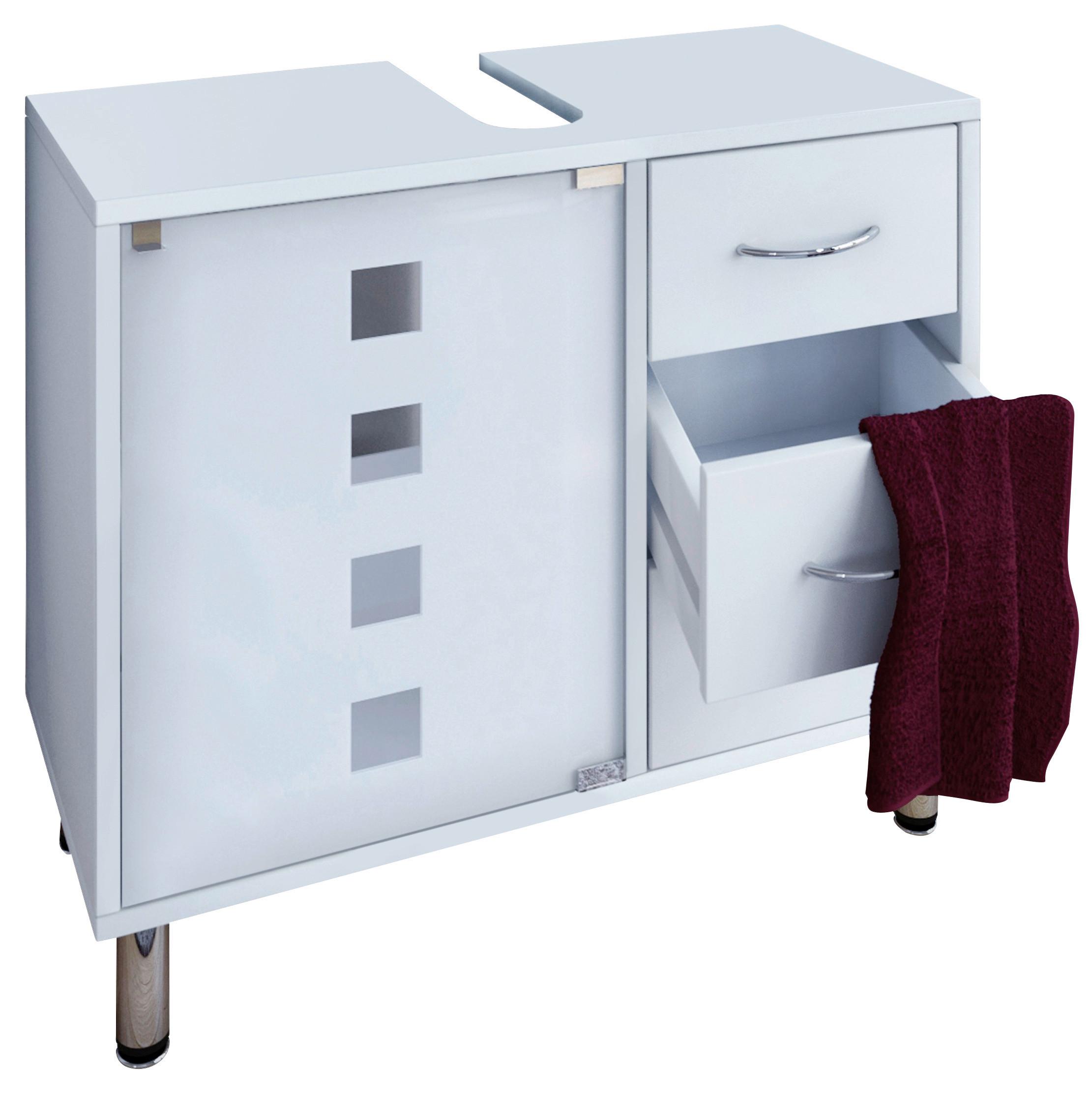 Waschbeckenunterschrank Darola Glastür ca. 67x58 cm Weiß - Silberfarben/Weiß, KONVENTIONELL, Glas/Holzwerkstoff (67/57,5/29,5cm) - MID.YOU