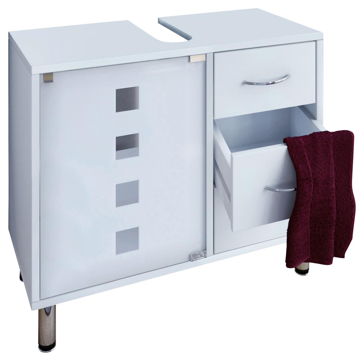 Waschbeckenunterschrank Darola Glastür ca. 67x58 cm Weiß - Silberfarben/Weiß, KONVENTIONELL, Glas/Holzwerkstoff (67/57,5/29,5cm) - MID.YOU