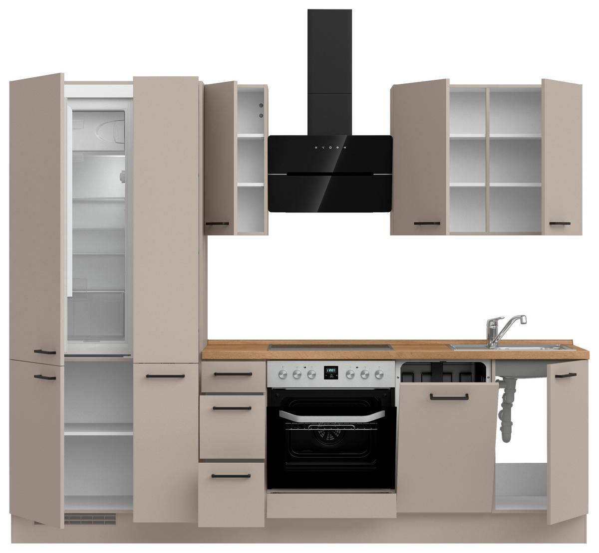 Küchenblock Easytouch High m. Geräten Sandfarben - Sandfarben/Eichefarben, MODERN, Holzwerkstoff/Metall (270cm) - Nobilia