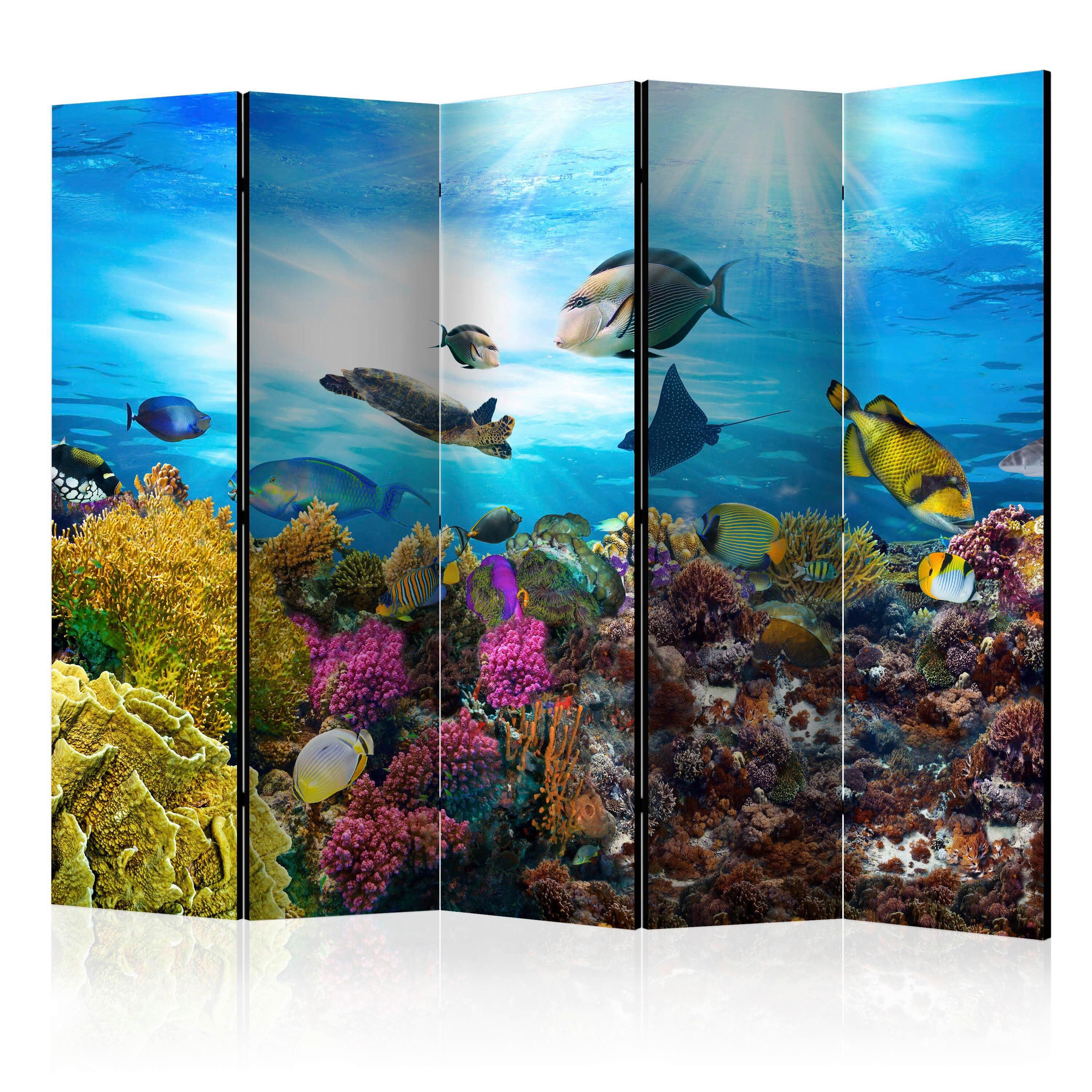 Paravan Coral Reef I, 5-Delni, Dvostranski - večbarvno, Basics, tekstil/les (225/172/3cm) - artgeist