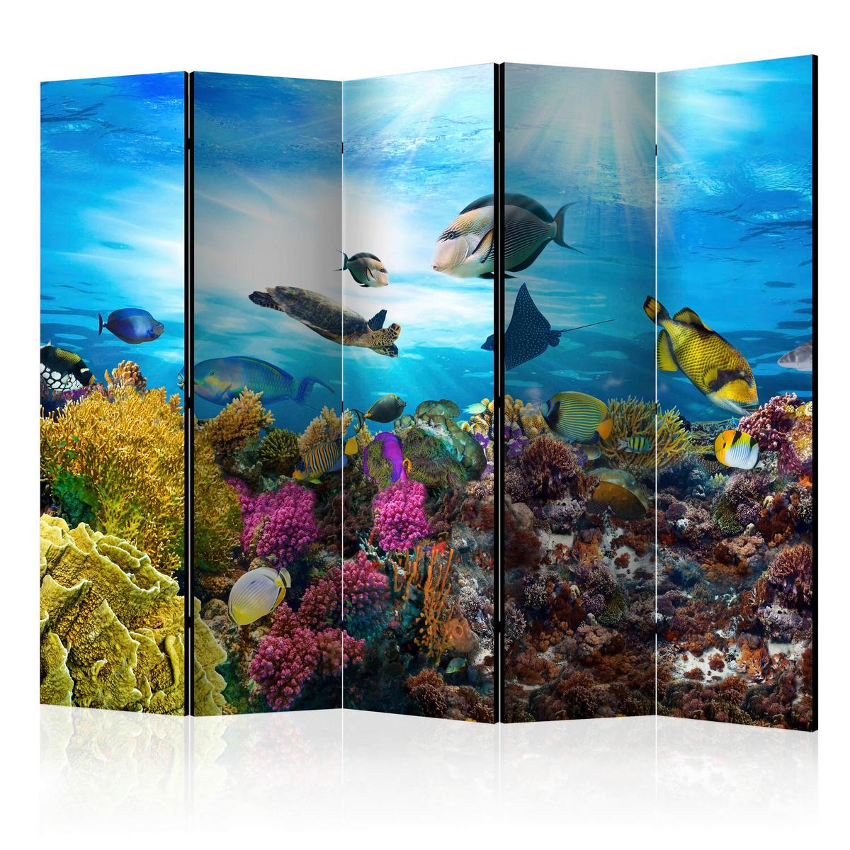 Paravan Coral Reef I, 5-Delni, Dvostranski - večbarvno, Basics, tekstil/les (225/172/3cm) - artgeist