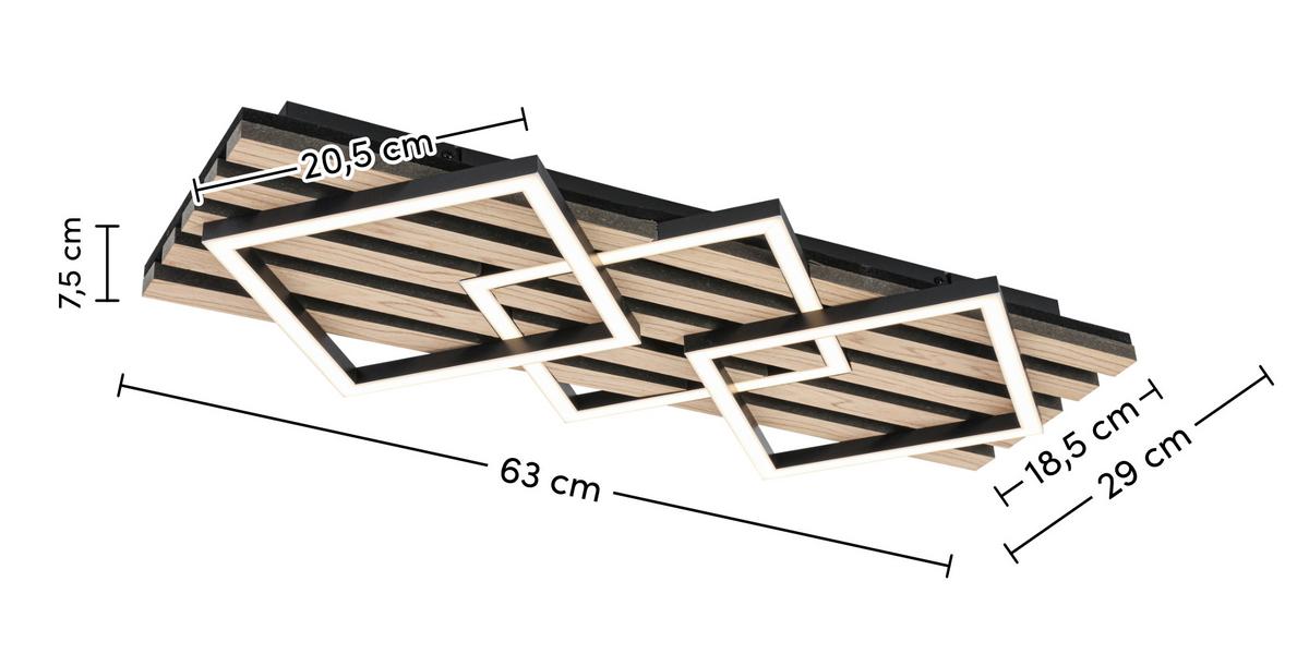 LAMPA SUFITOWA LED CORBY *SBN* - kolor dębowy/czarny, Basics, materiał drewnopochodny/tworzywo sztuczne (63/29/7,5cm) - Novel