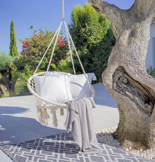 Hängesessel Valencia in Naturfarben - Weiß, MODERN, Textil/Metall (80/40/60cm) - Zandiara