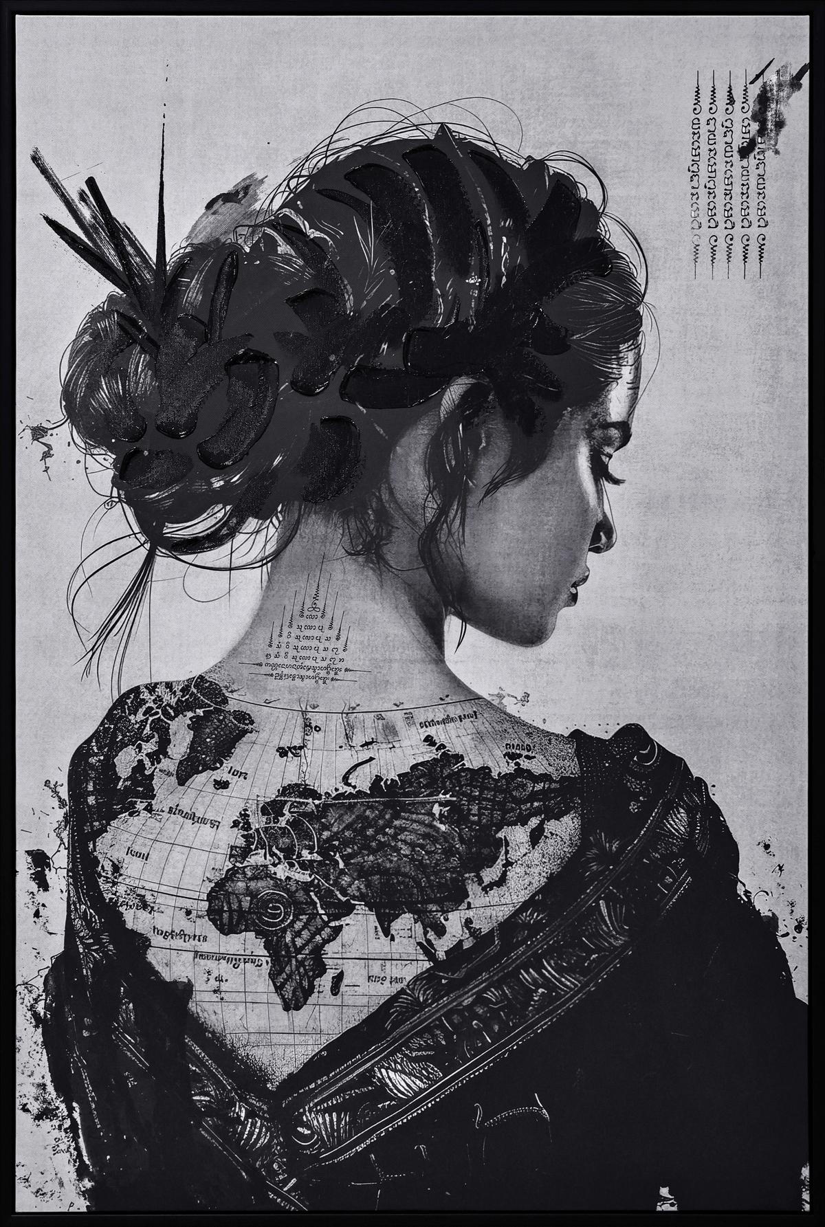 Tablou cu ramă The world cca. 62x92 cm - alb/negru, Modern, plastic/textil (62,4/92,4cm) - Mömax