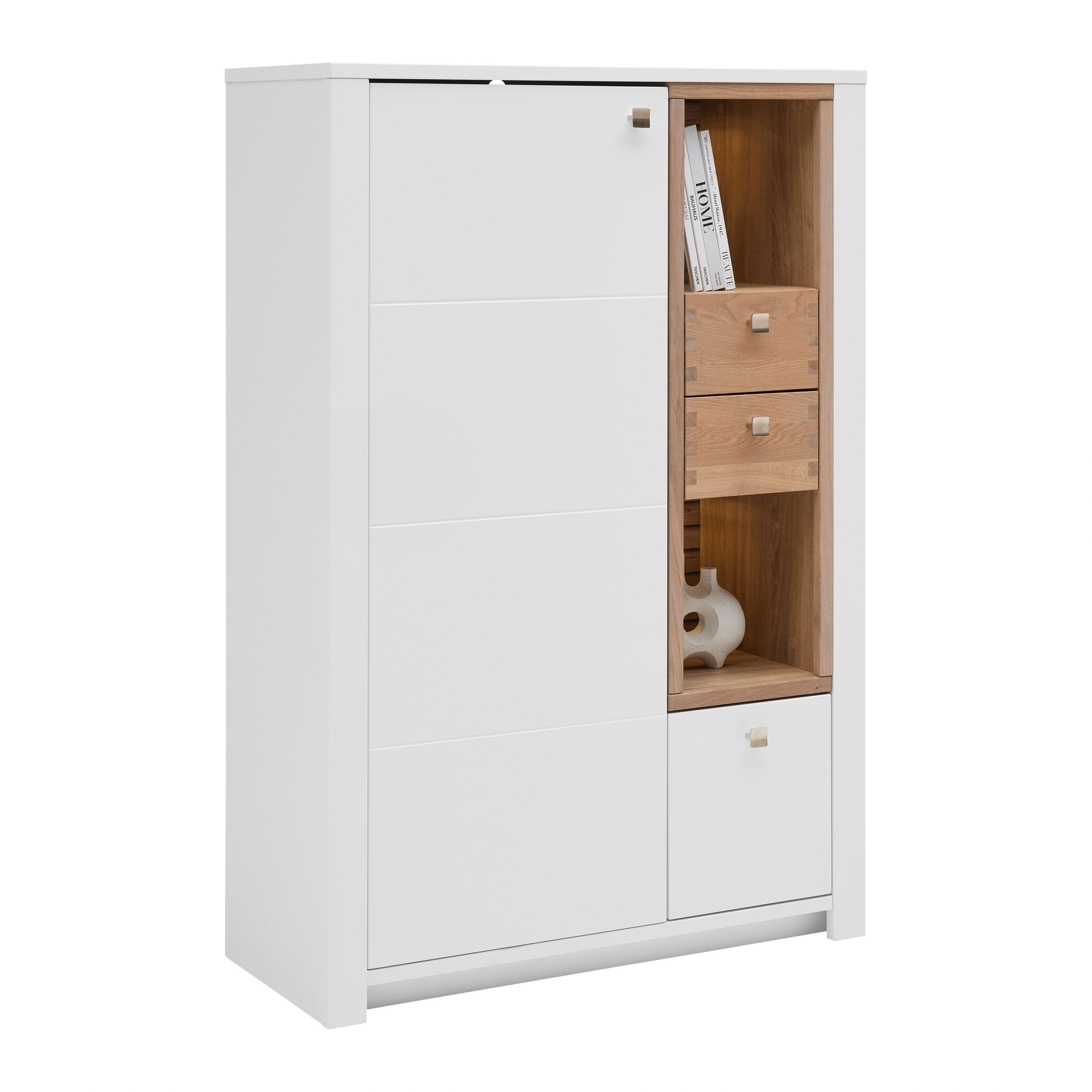 Highboard Whitehouse 10Q8WR06 Weiß/Eichefarben - Edelstahlfarben/Eichefarben, MODERN, Holz/Holzwerkstoff (92/138/41cm) - Premium Living